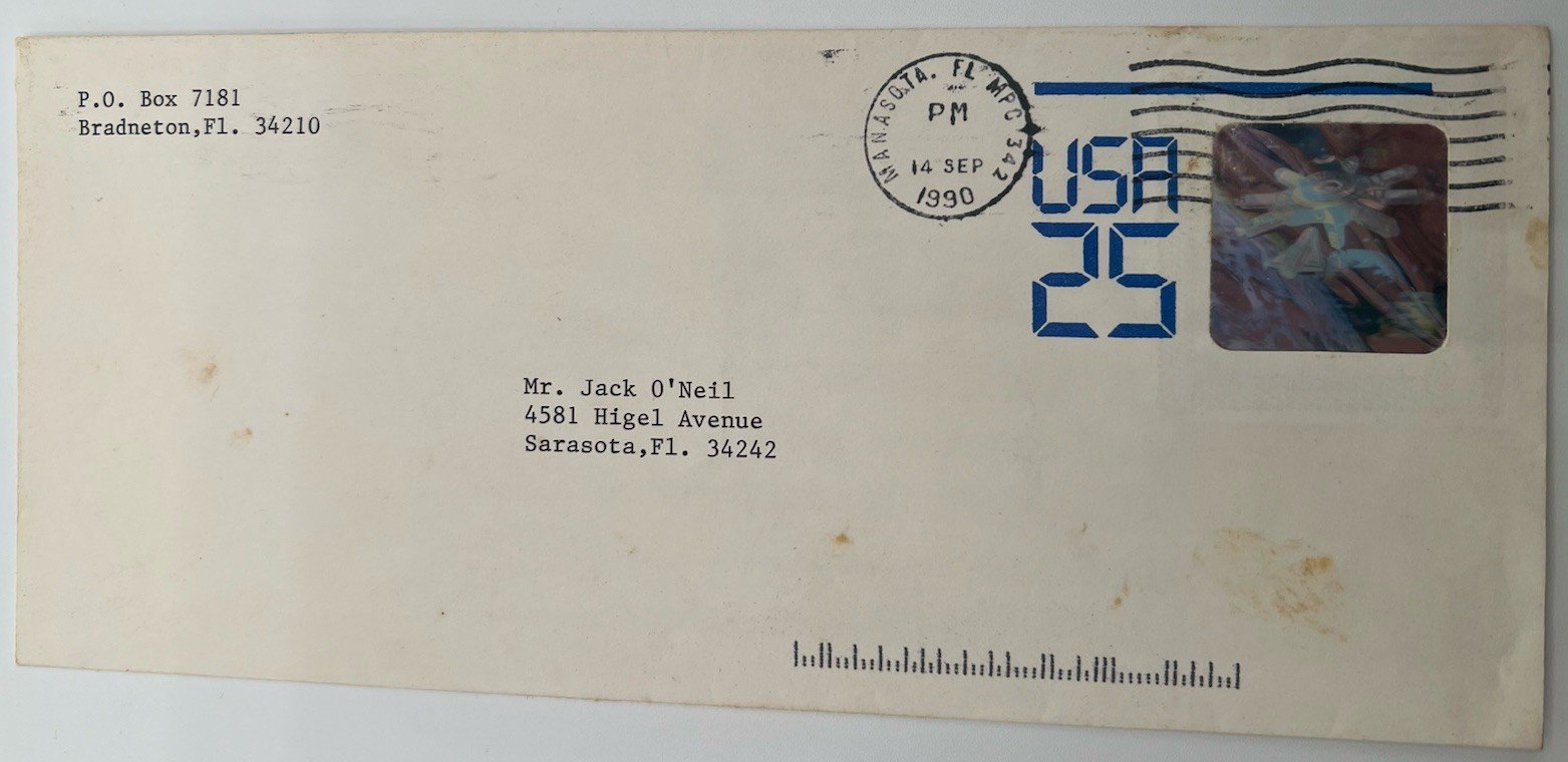 1990 Space Station Hologram Cover to Sarasota Commissioner Jack O’Neil # 1259