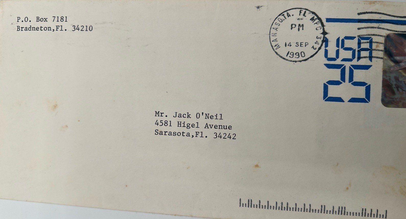 1990 Space Station Hologram Cover to Sarasota Commissioner Jack O’Neil # 1259 photo 2