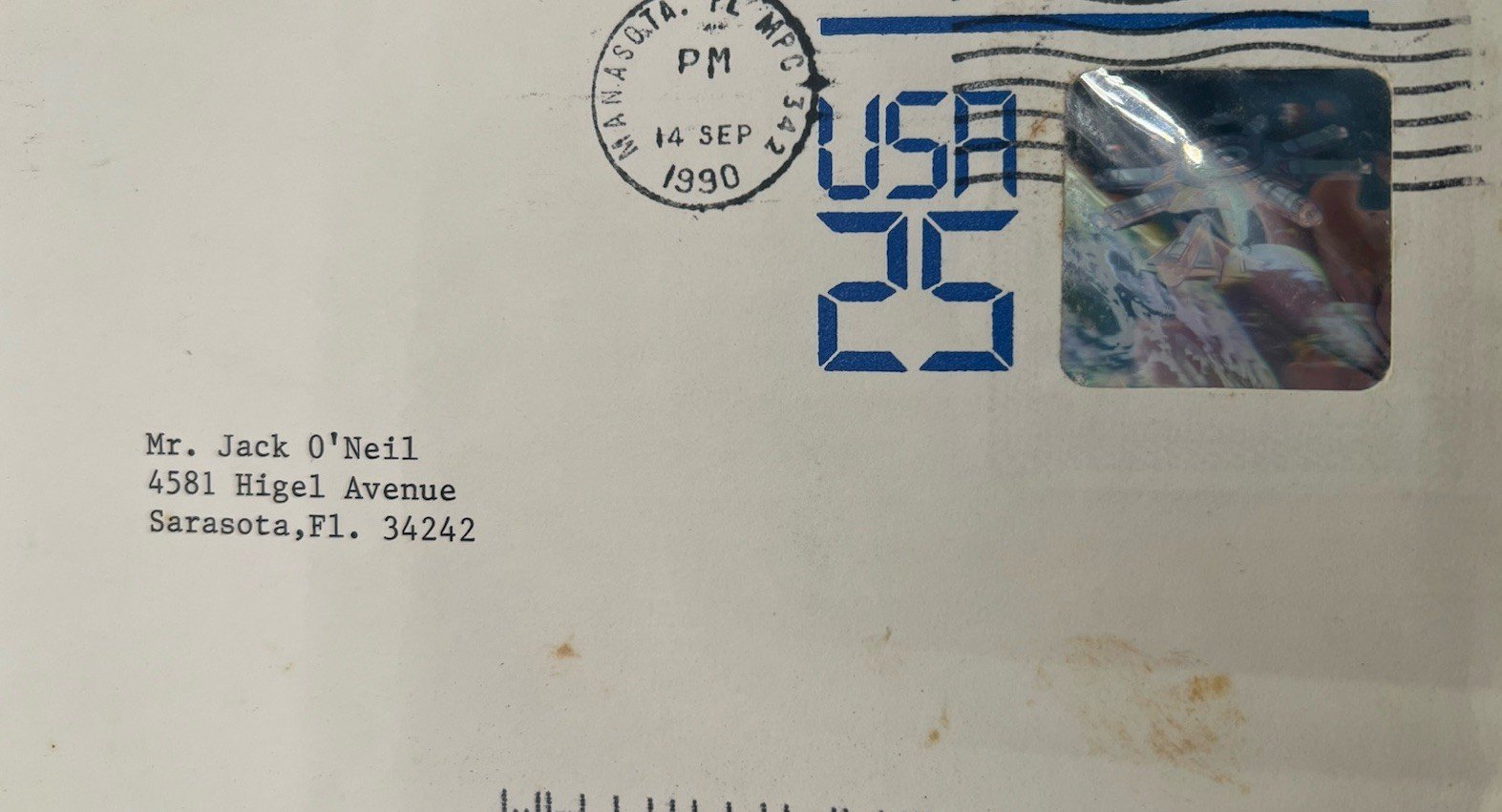 1990 Space Station Hologram Cover to Sarasota Commissioner Jack O’Neil # 1259 photo 3