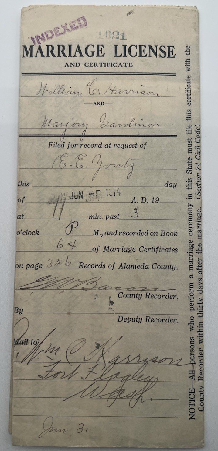 1914 Alameda County California Marriage License Certificate Gold Seal # 1261 photo 3
