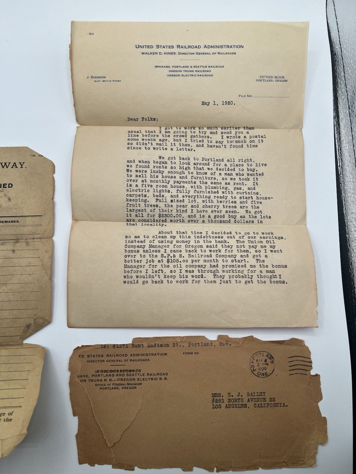 1920 USRA Railroad Letter & 1880s Missouri Pacific U.S. Mail Form # 1262