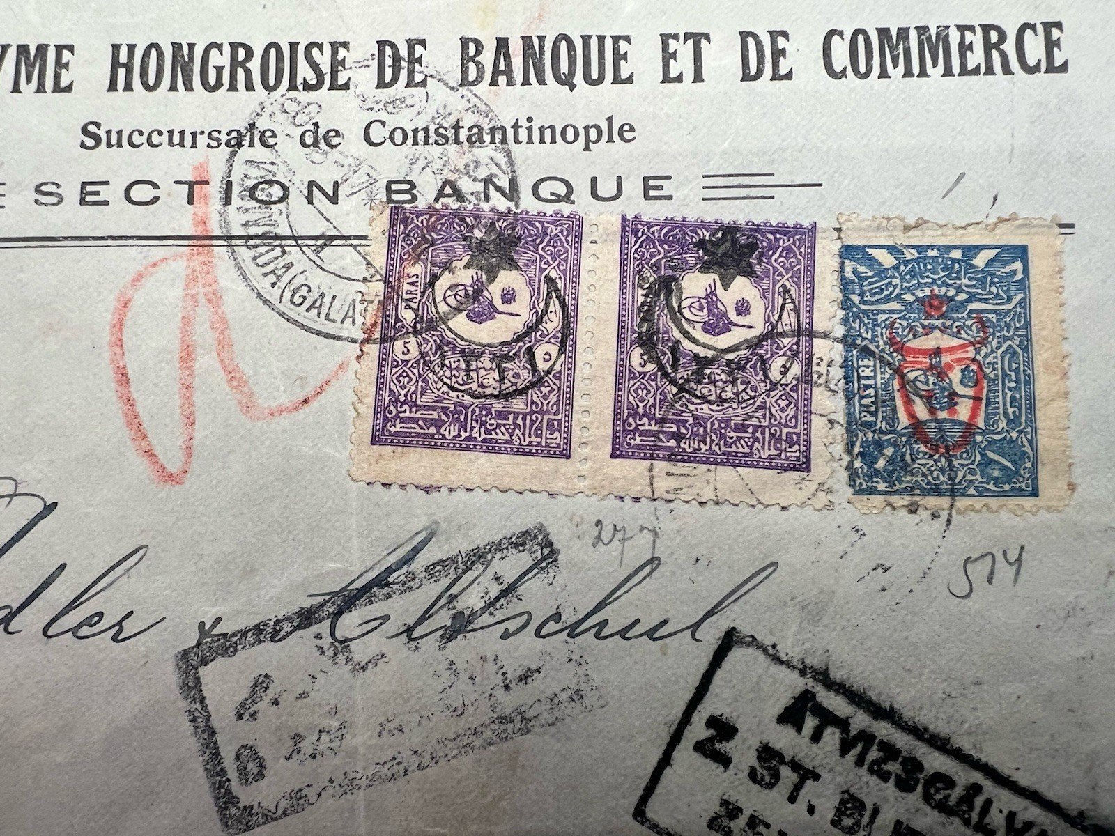 C1919 Ottoman Empire Constantinople to Budapest Romanian Censored Bank #1264 photo 3