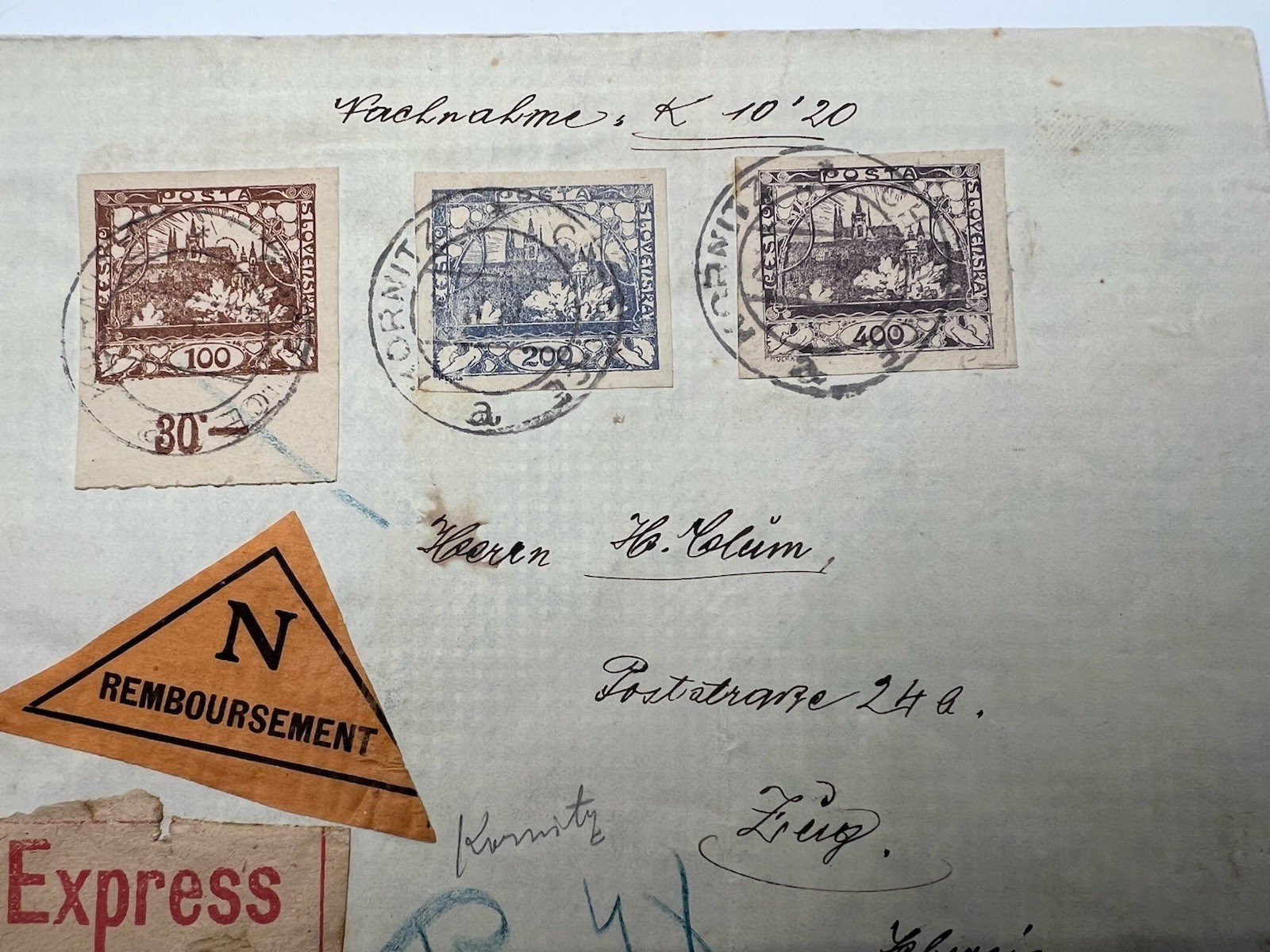 C1920 Czechoslovakia Hradcany Express COD Cover 700h Reimbursement # 1265 photo 2