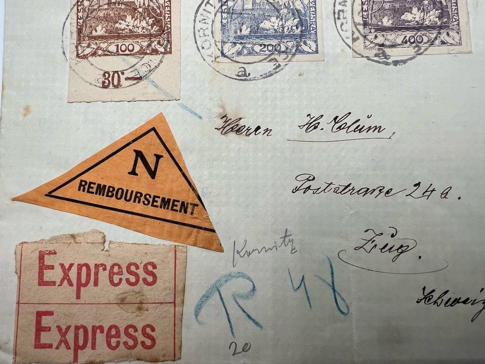 C1920 Czechoslovakia Hradcany Express COD Cover 700h Reimbursement # 1265 photo 3