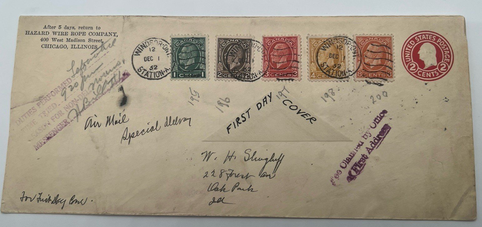 1932 Canada King George V Medallion First Day Cover Windsor Ontario # 1266