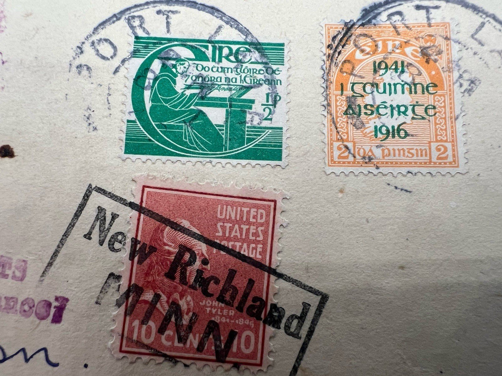 1948 Ireland to Minnesota U.S. Customs 10c Collect Mixed Franking Cover # 1268 photo 5