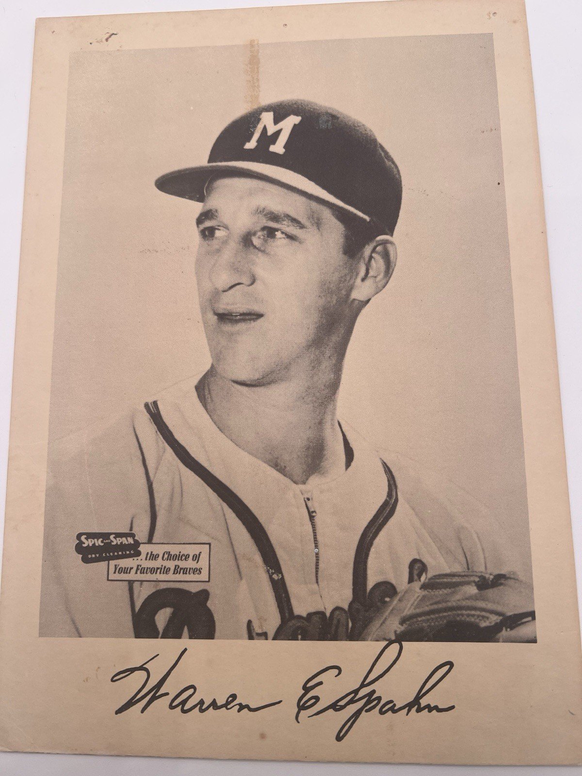 1953-57 Spic & Span Warren Spahn Milwaukee Braves 7x10 Baseball Premium # 1269 photo 2
