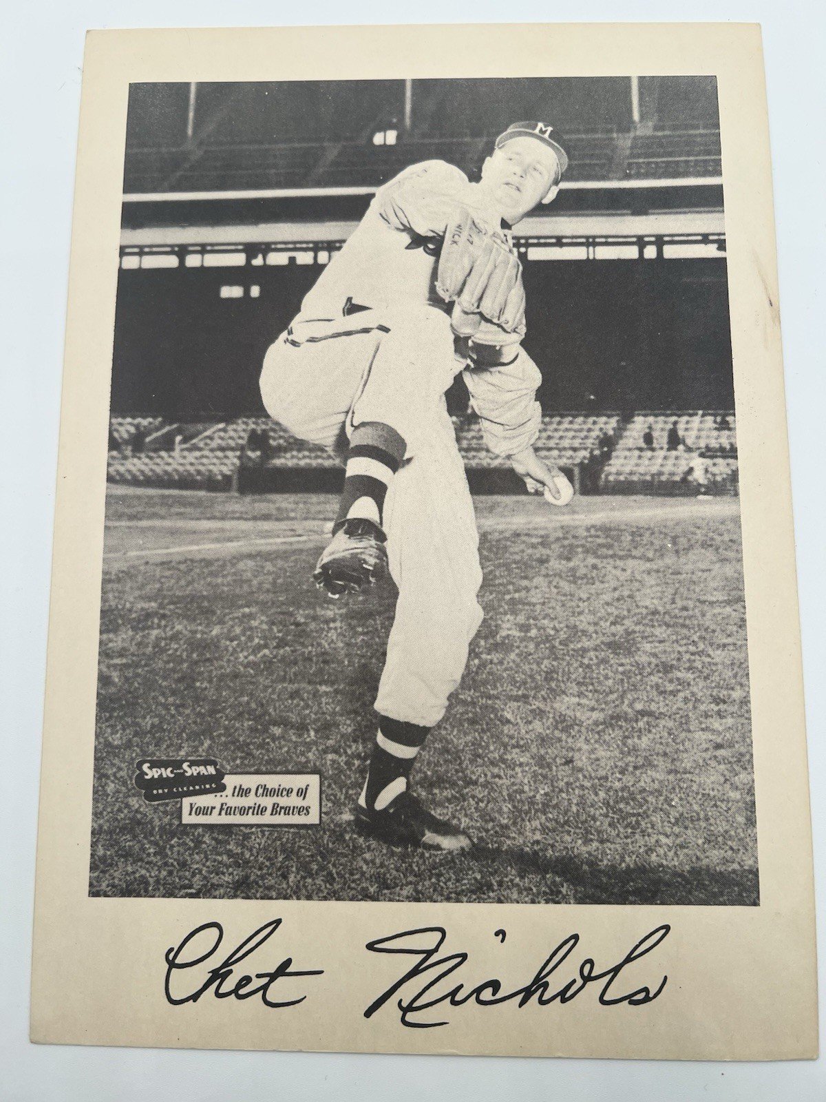 1953-57 Spic & Span Chet Nichols Milwaukee Braves 7x10 Premium Photo # 1273