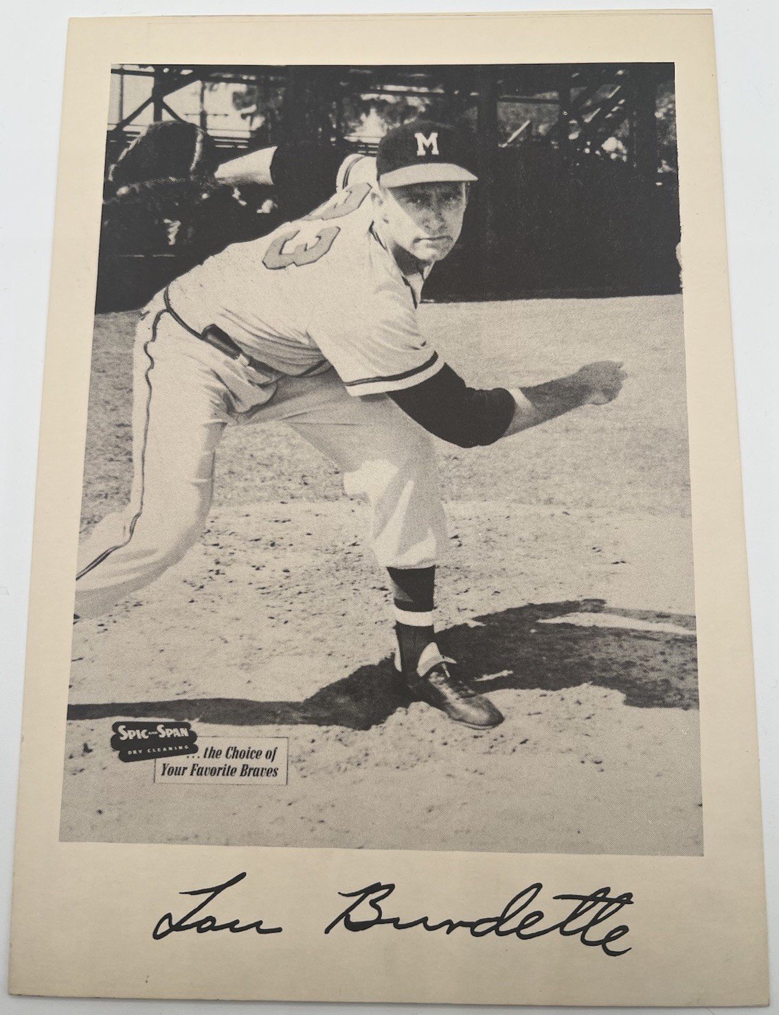 1950s Lew Burdette Milwaukee Braves Spic & Span 7x10 Photo Name Error # 1275