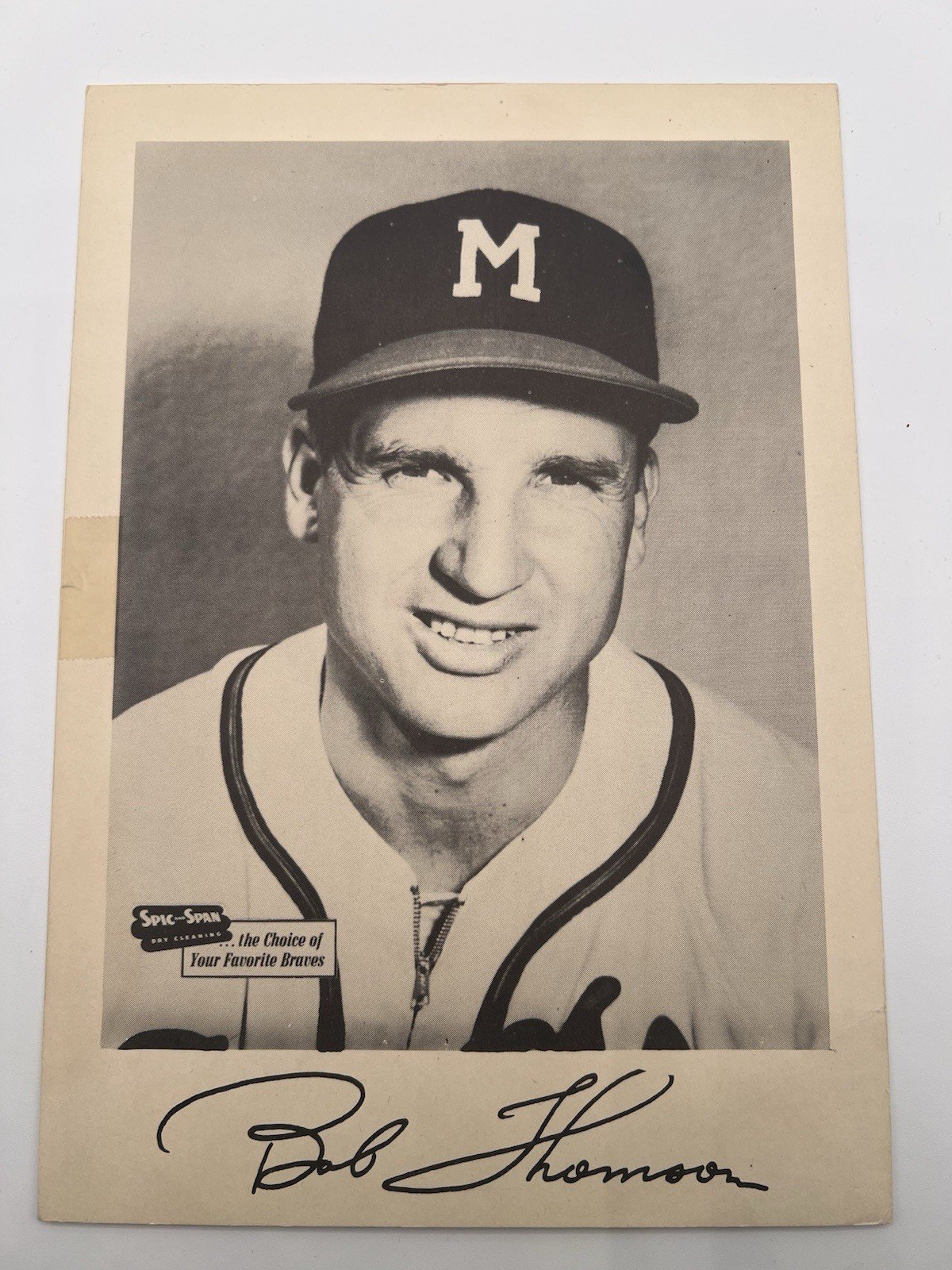 1950s Bob Thomson Milwaukee Braves Spic & Span 7x10 Baseball Photo # 1280