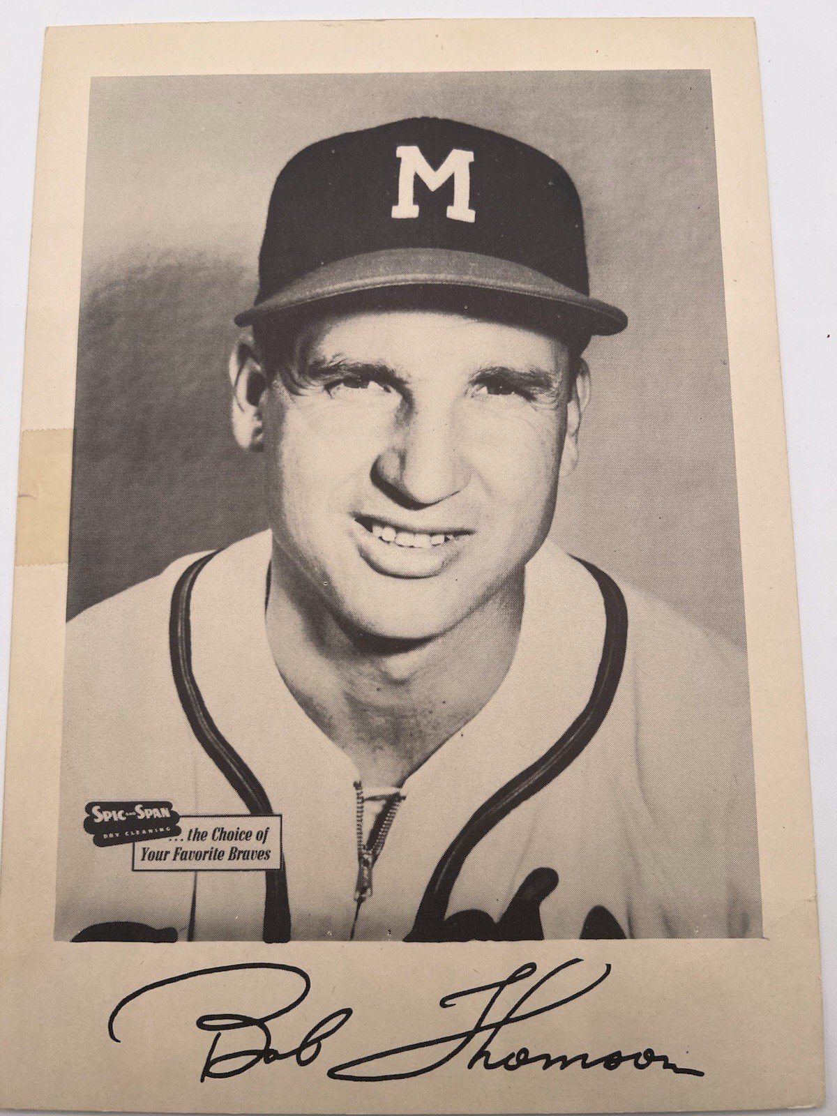 1950s Bob Thomson Milwaukee Braves Spic & Span 7x10 Baseball Photo # 1280 photo 2