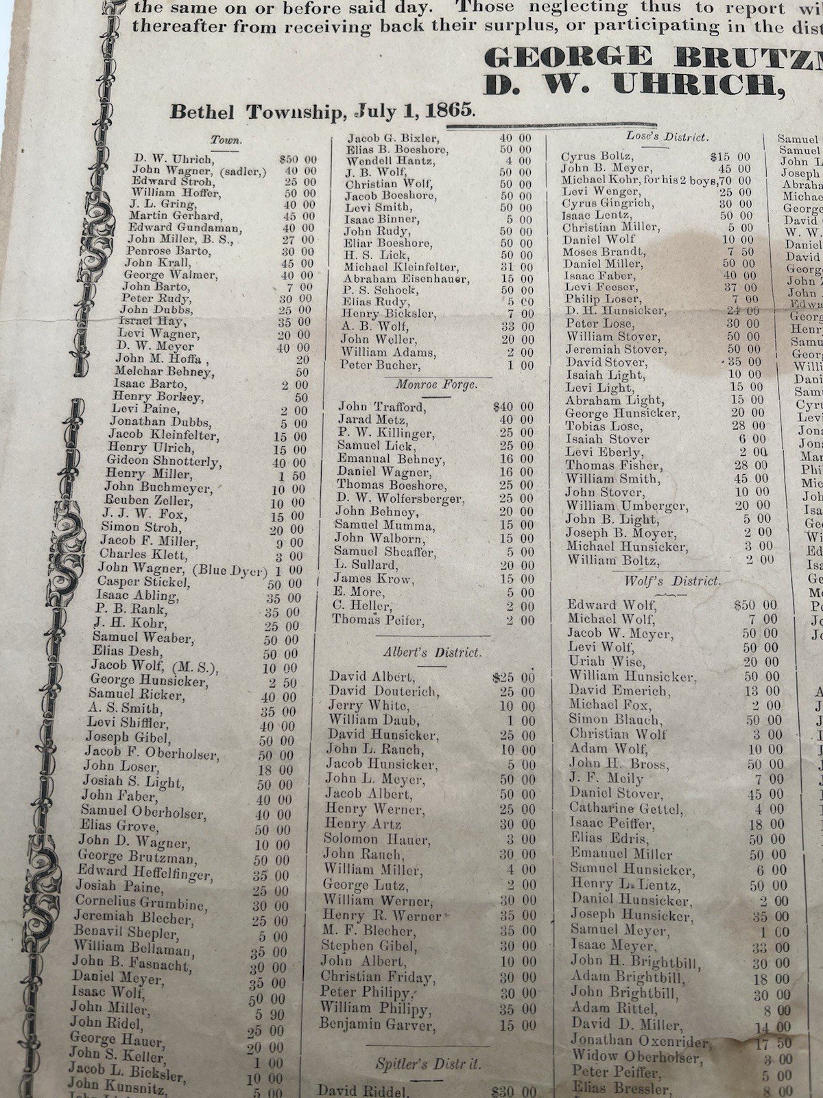 1865 Civil War Bethel Bounty Fund Broadside Lincoln 300,000 Troops PA # TOC2146 photo 5