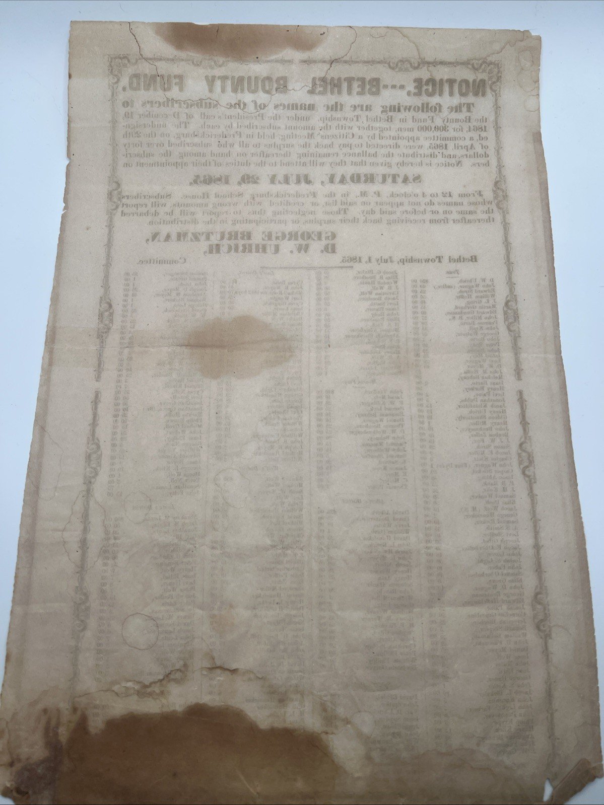 1865 Civil War Bethel Bounty Fund Broadside Lincoln 300,000 Troops PA # TOC2146 photo 9