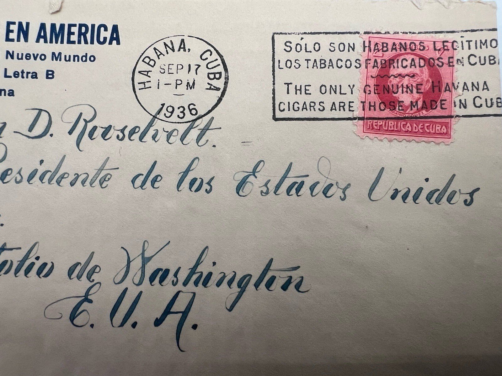 1936 FDR Roosevelt Cuba Cover H.R. Harmer Authenticated Peace Mission # 1284 photo 3