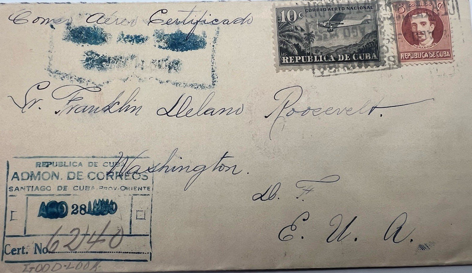 1935 FDR Roosevelt Cuba Registered Airmail Cover H.R. Harmer Authenticated #1285