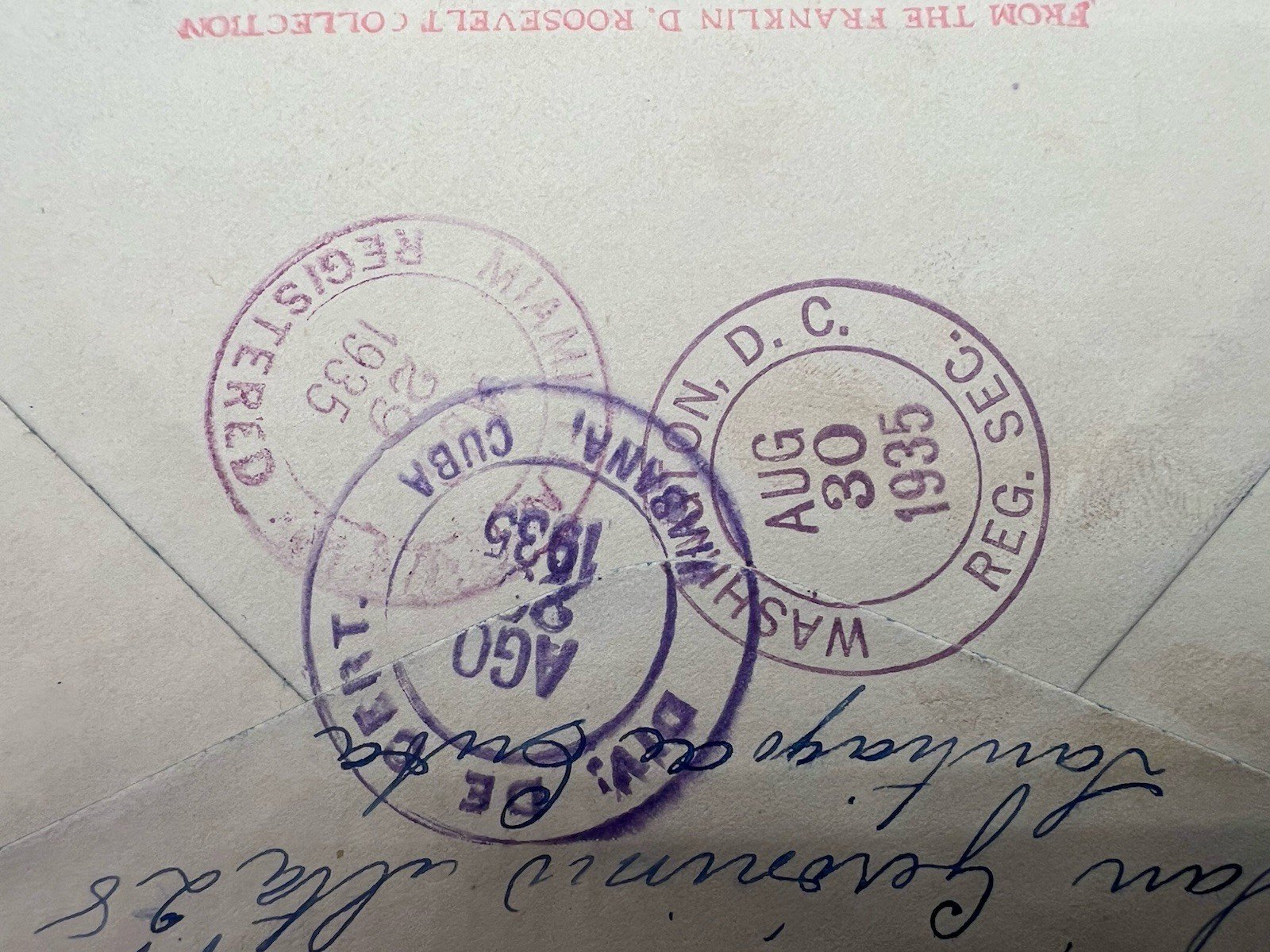 1935 FDR Roosevelt Cuba Registered Airmail Cover H.R. Harmer Authenticated #1285 photo 8