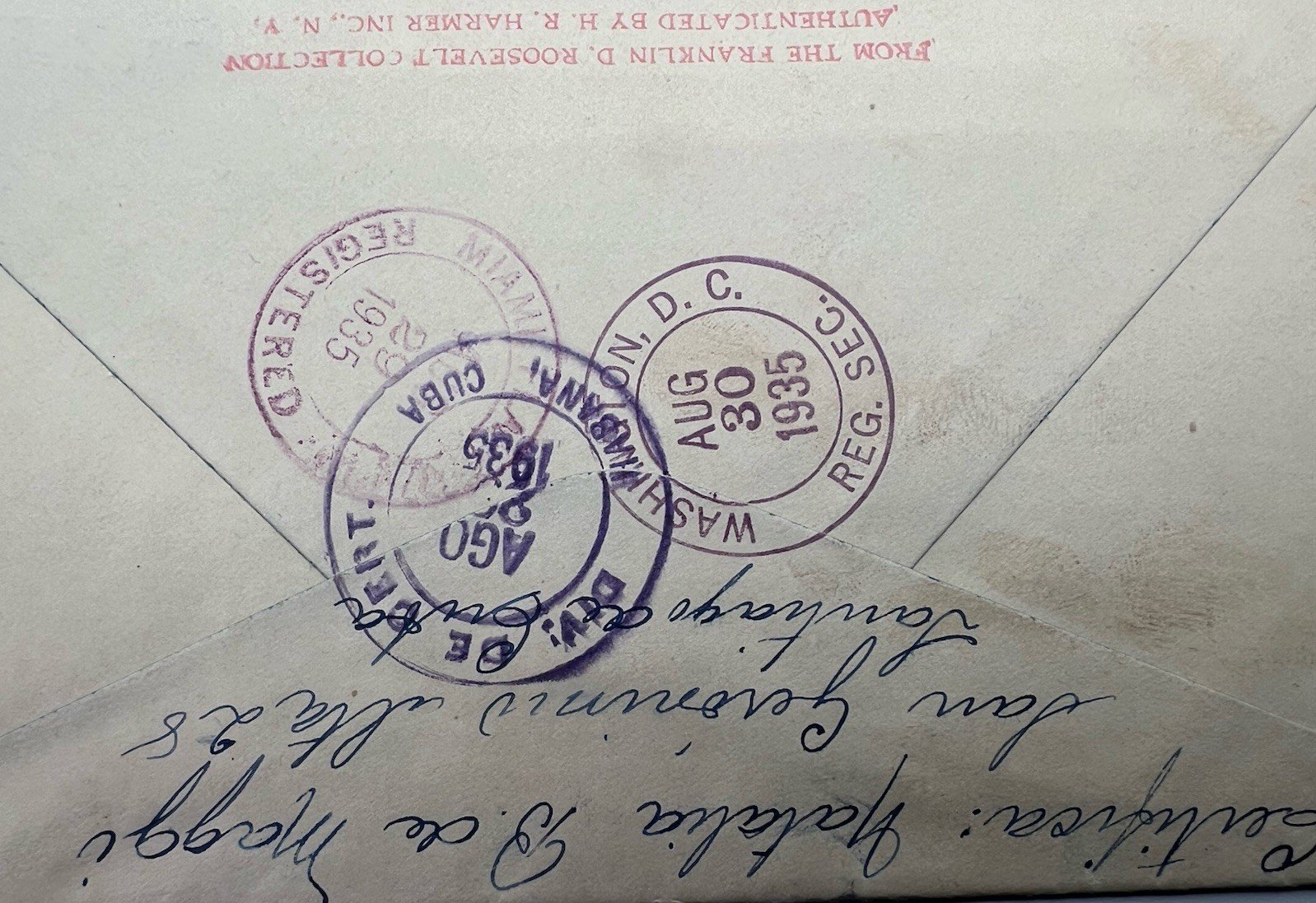 1935 FDR Roosevelt Cuba Registered Airmail Cover H.R. Harmer Authenticated #1285 photo 9