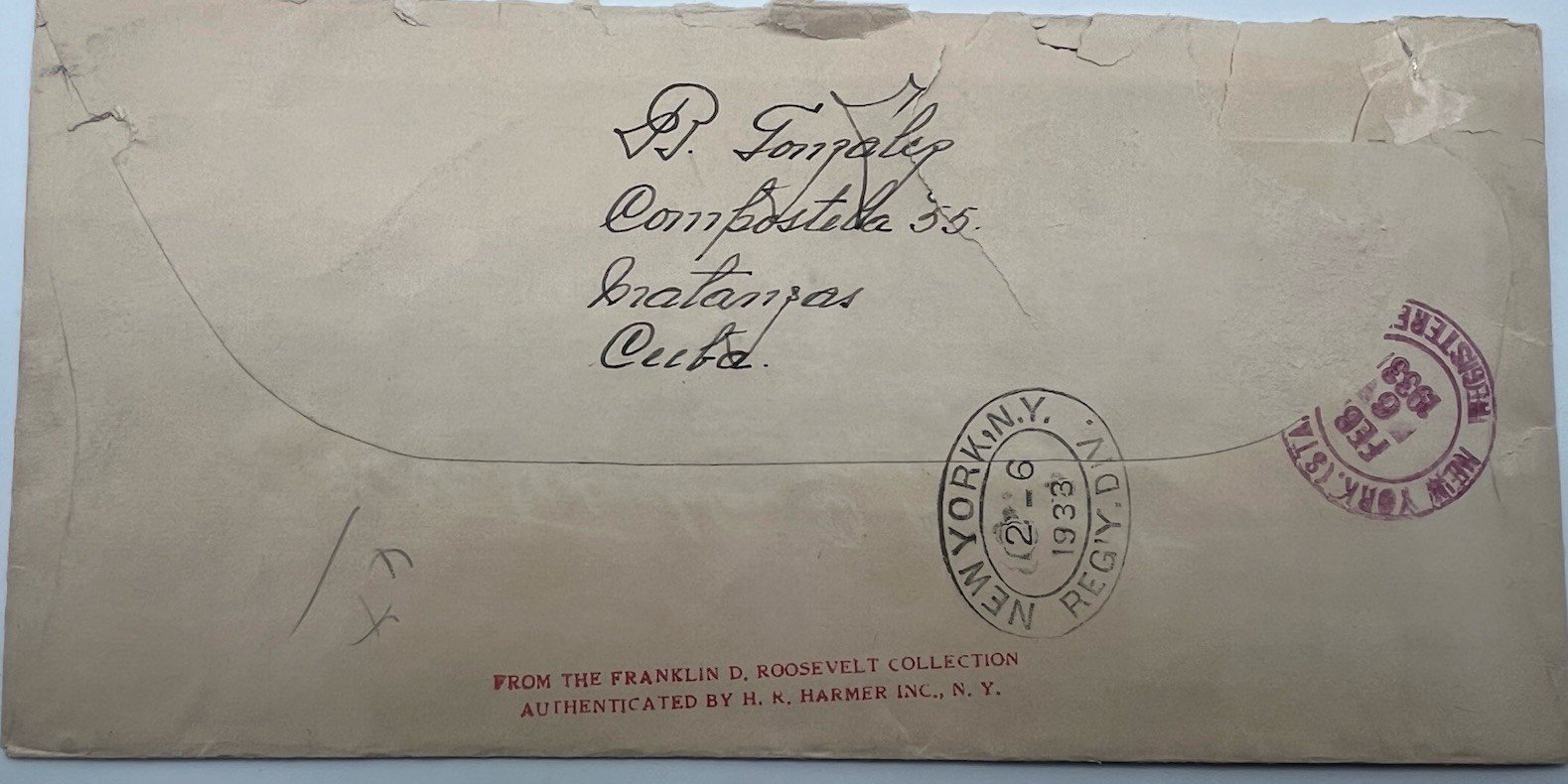 1933 FDR Roosevelt Personal Collection Cuba Registered Cover Harmer # 1286 photo 5