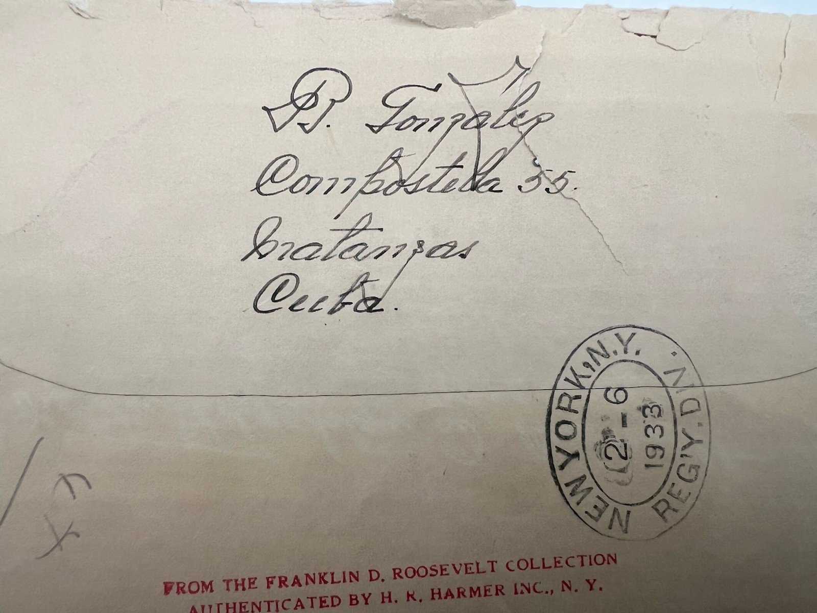 1933 FDR Roosevelt Personal Collection Cuba Registered Cover Harmer # 1286 photo 6