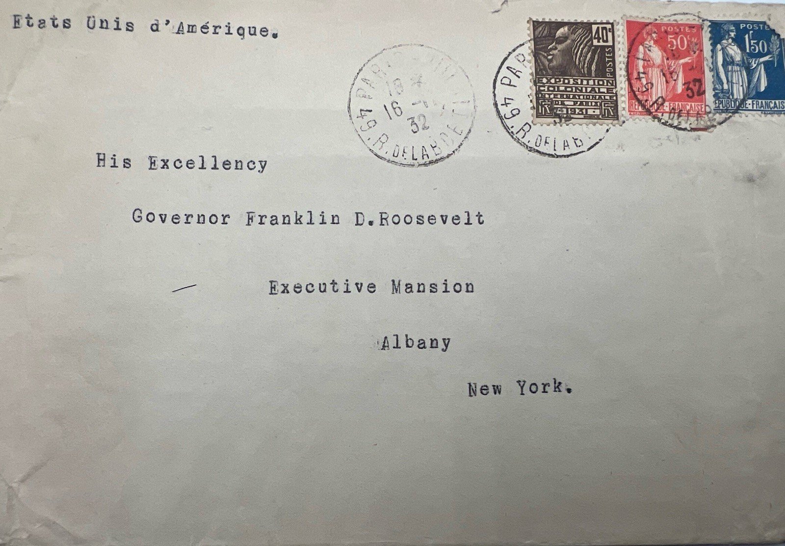 1932 Paris France to FDR Franklin D Roosevelt Governor NY Campaign Cover # 1288 photo 2