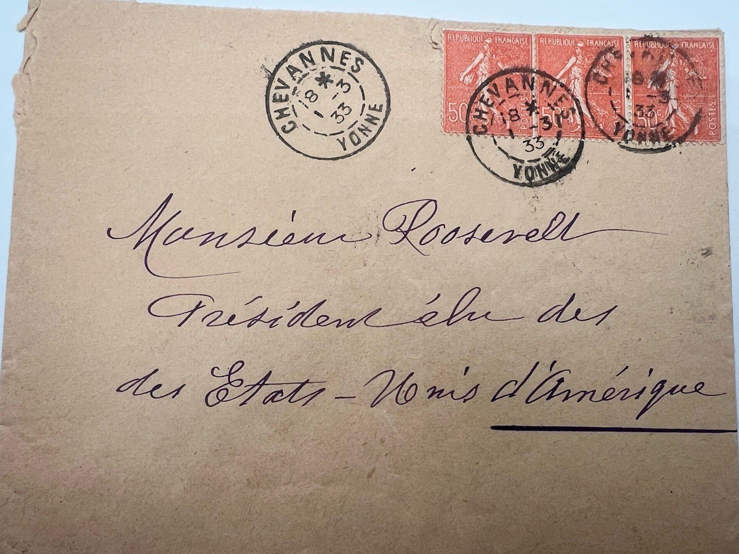 1933 FDR President-Elect Cover France to Roosevelt 3 Days Before Inaugural #1289