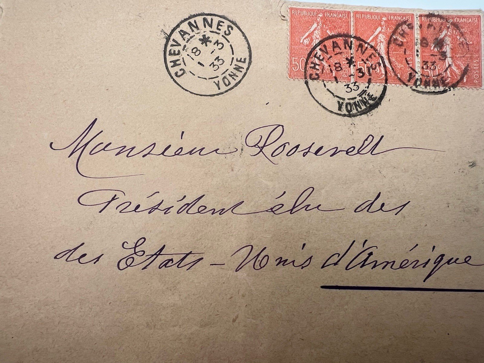 1933 FDR President-Elect Cover France to Roosevelt 3 Days Before Inaugural #1289 photo 2