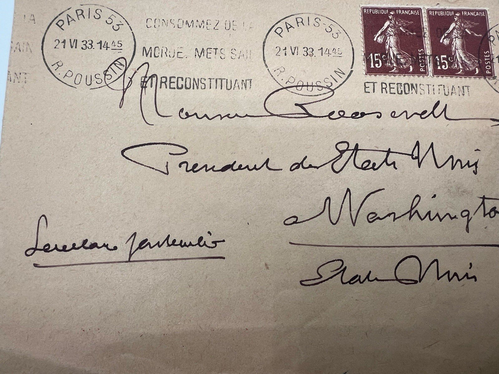 1933 Paris France FDR Cover to President Roosevelt H.R. Harmer Provenance #1290 photo 3