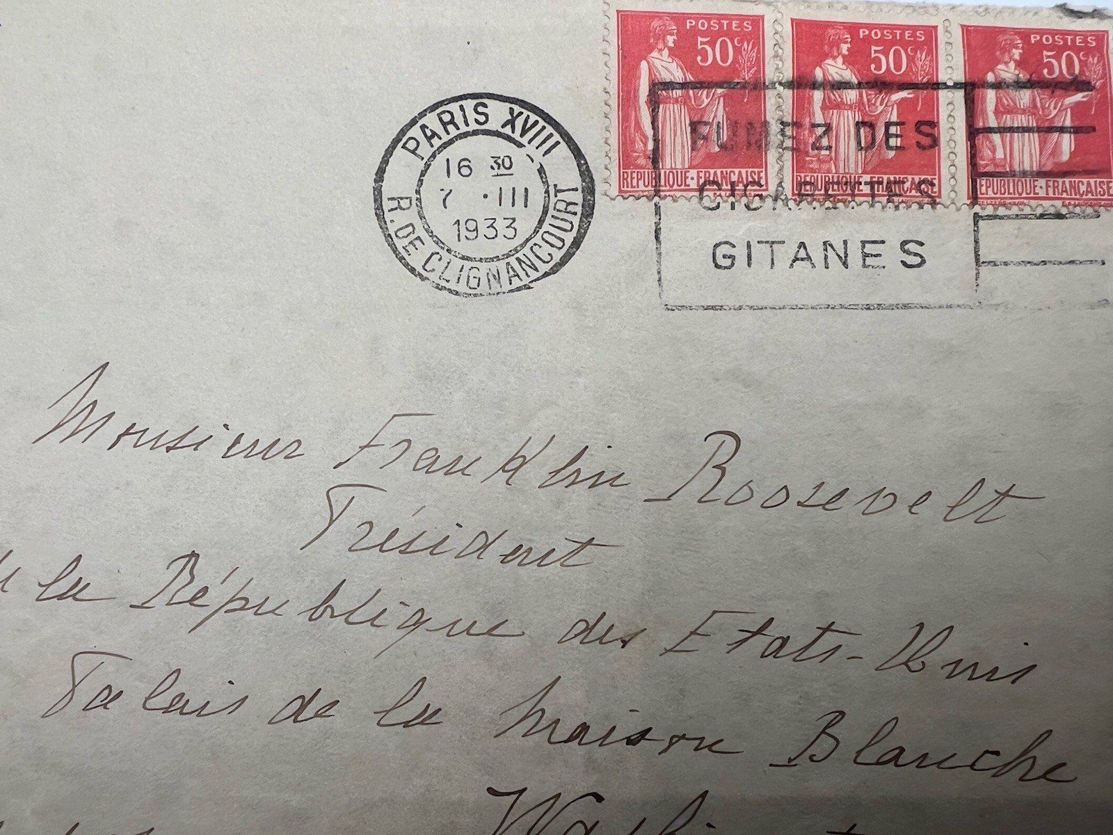 1933 France to FDR White House Cover Paris Gitanes H.R. Harmer Provenance #1292 photo 2