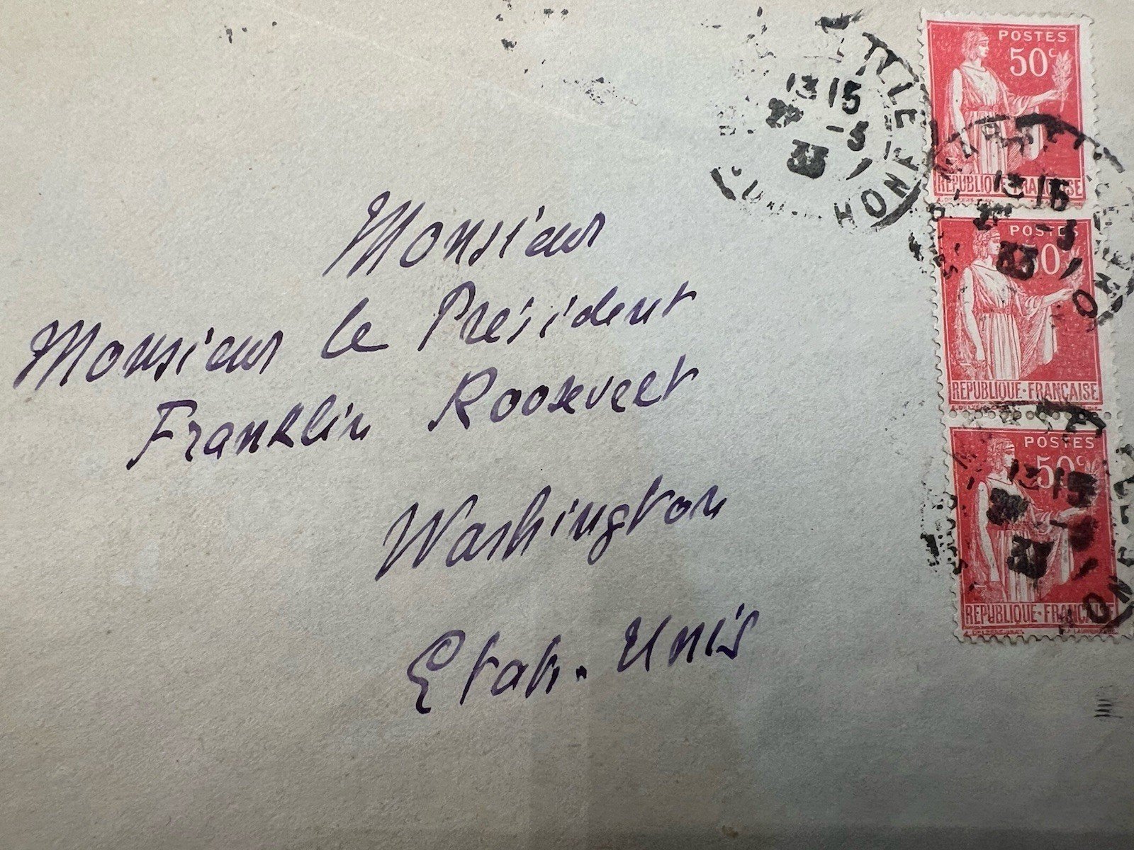 1933 France to FDR Roosevelt Cover H.R. Harmer Provenance 3 Stamps # 1293 photo 2