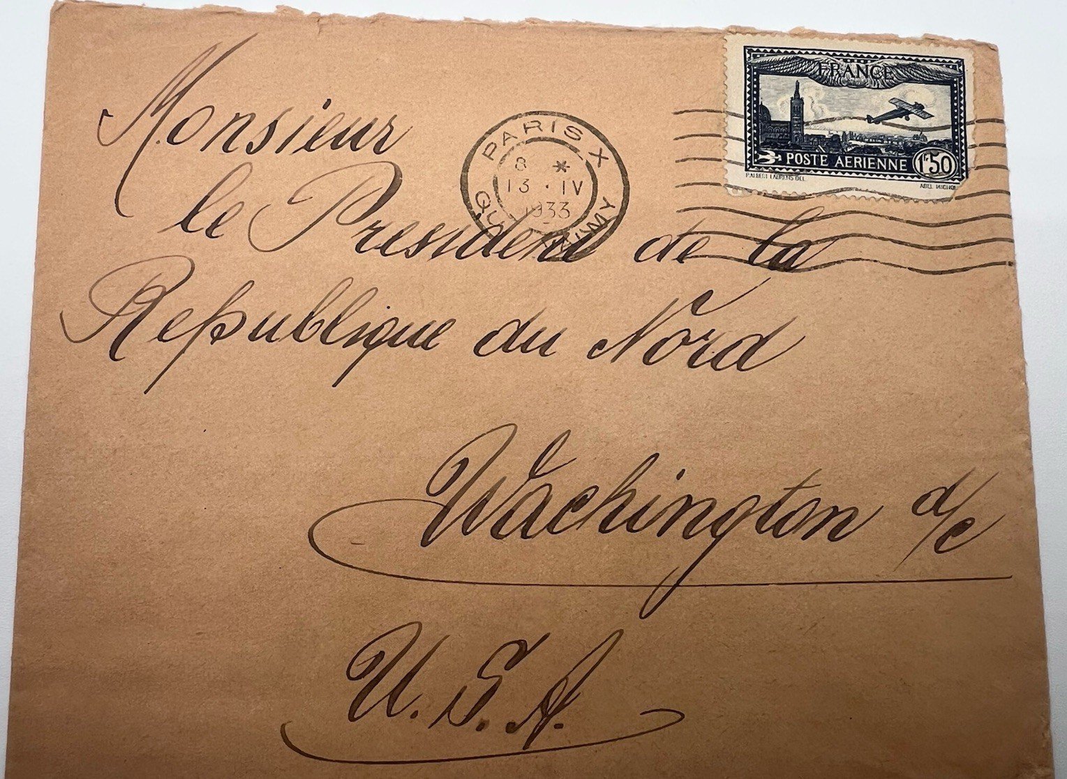 1933 France Airmail Cover to President FDR Roosevelt Harmer Provenance # 1294