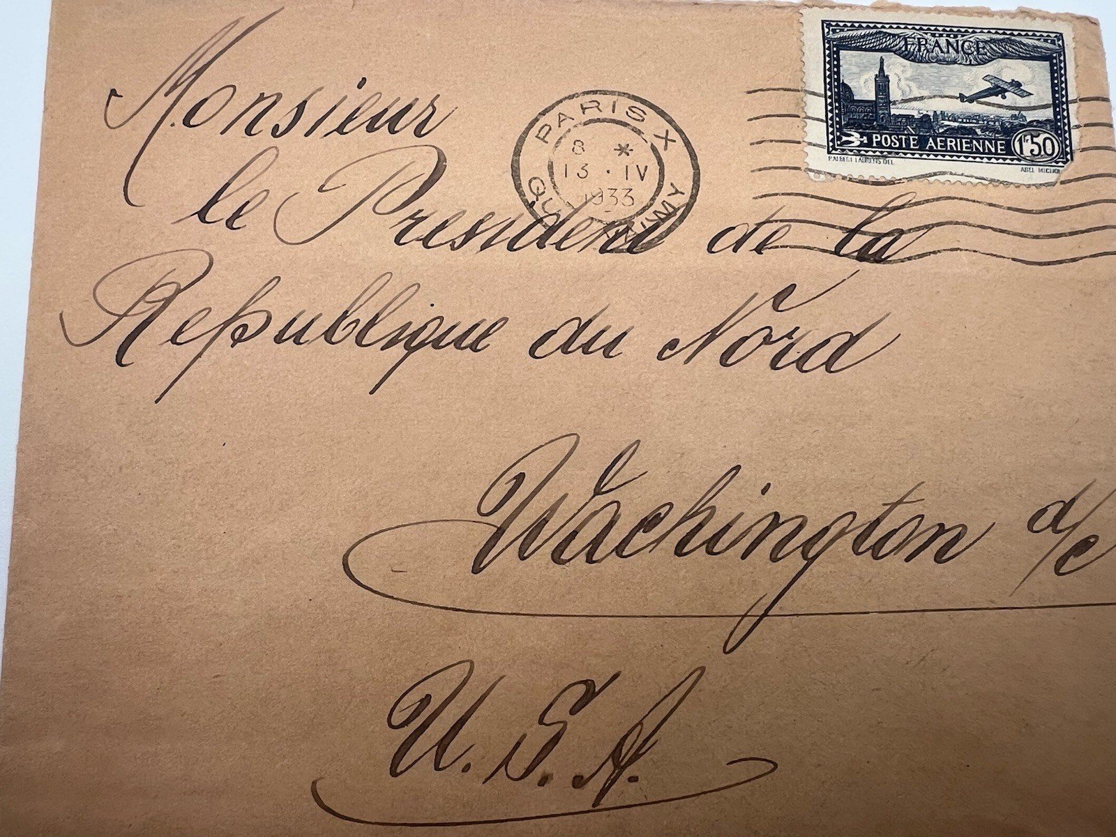 1933 France Airmail Cover to President FDR Roosevelt Harmer Provenance # 1294 photo 3