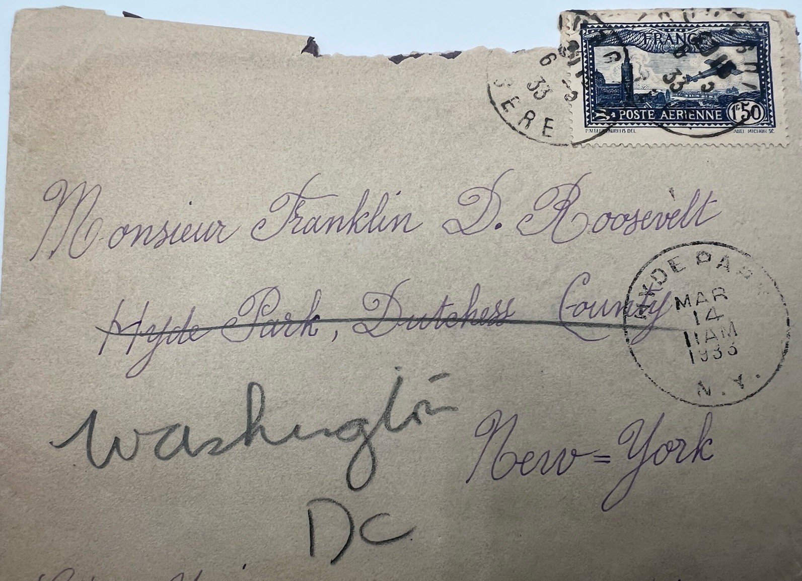 1933 FDR Franklin D Roosevelt French Airmail Cover H.R. Harmer Provenance #1295 photo 2