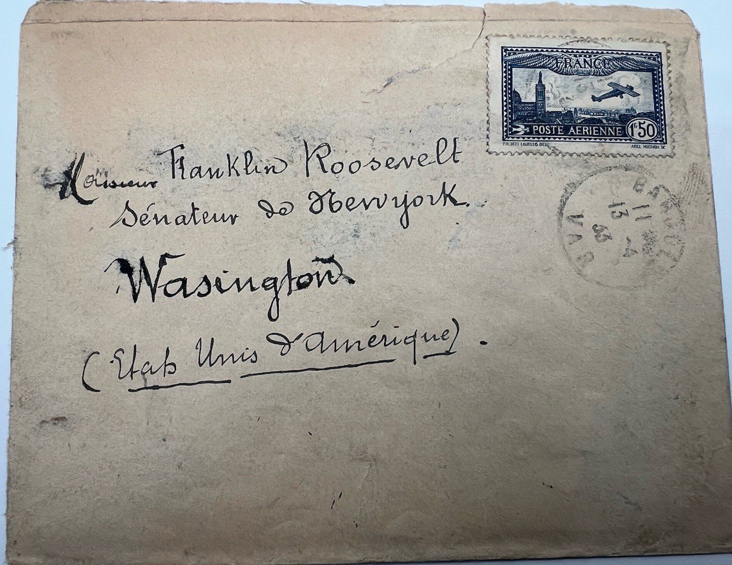 1930 FDR Roosevelt Pre-Presidential France Airmail Cover H.R. Harmer # 1299