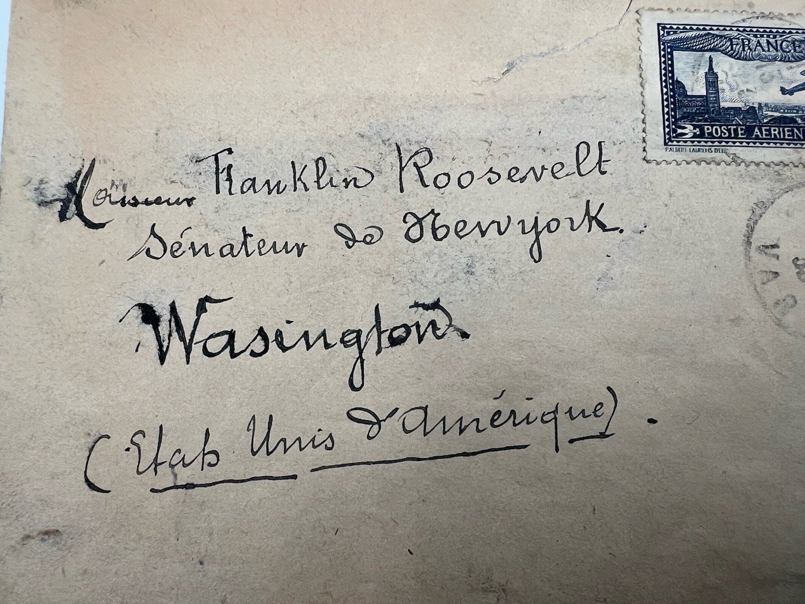 1930 FDR Roosevelt Pre-Presidential France Airmail Cover H.R. Harmer # 1299 photo 2