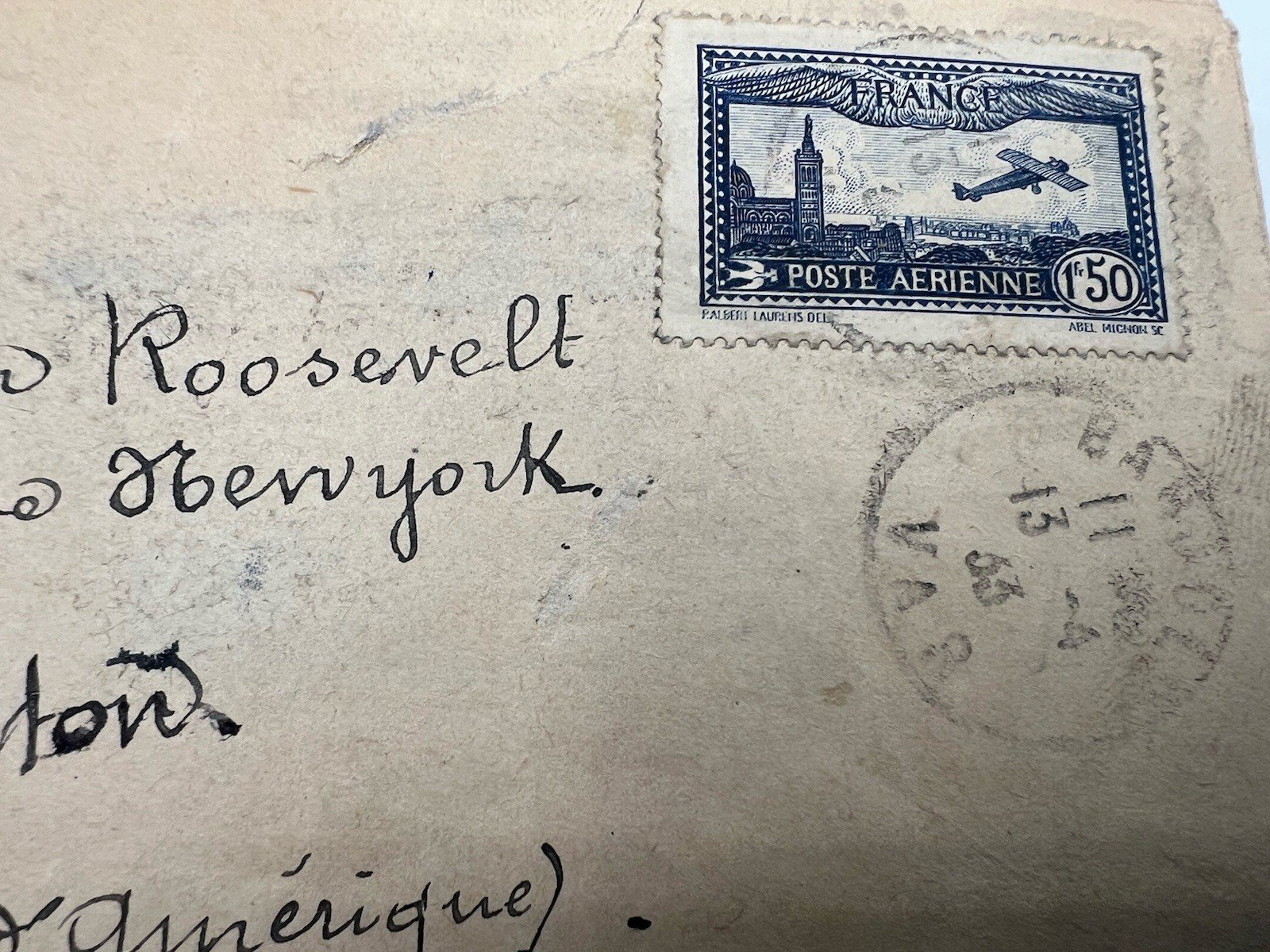 1930 FDR Roosevelt Pre-Presidential France Airmail Cover H.R. Harmer # 1299 photo 3