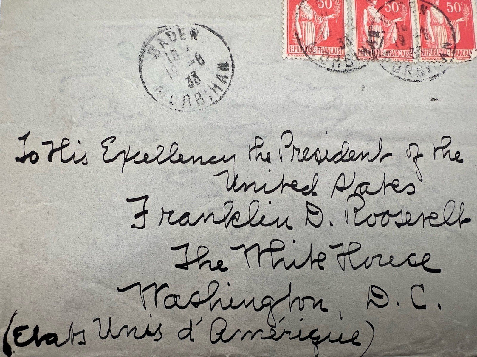 1933 FDR Roosevelt White House France Cover H.R. Harmer Provenance # 1300 photo 2