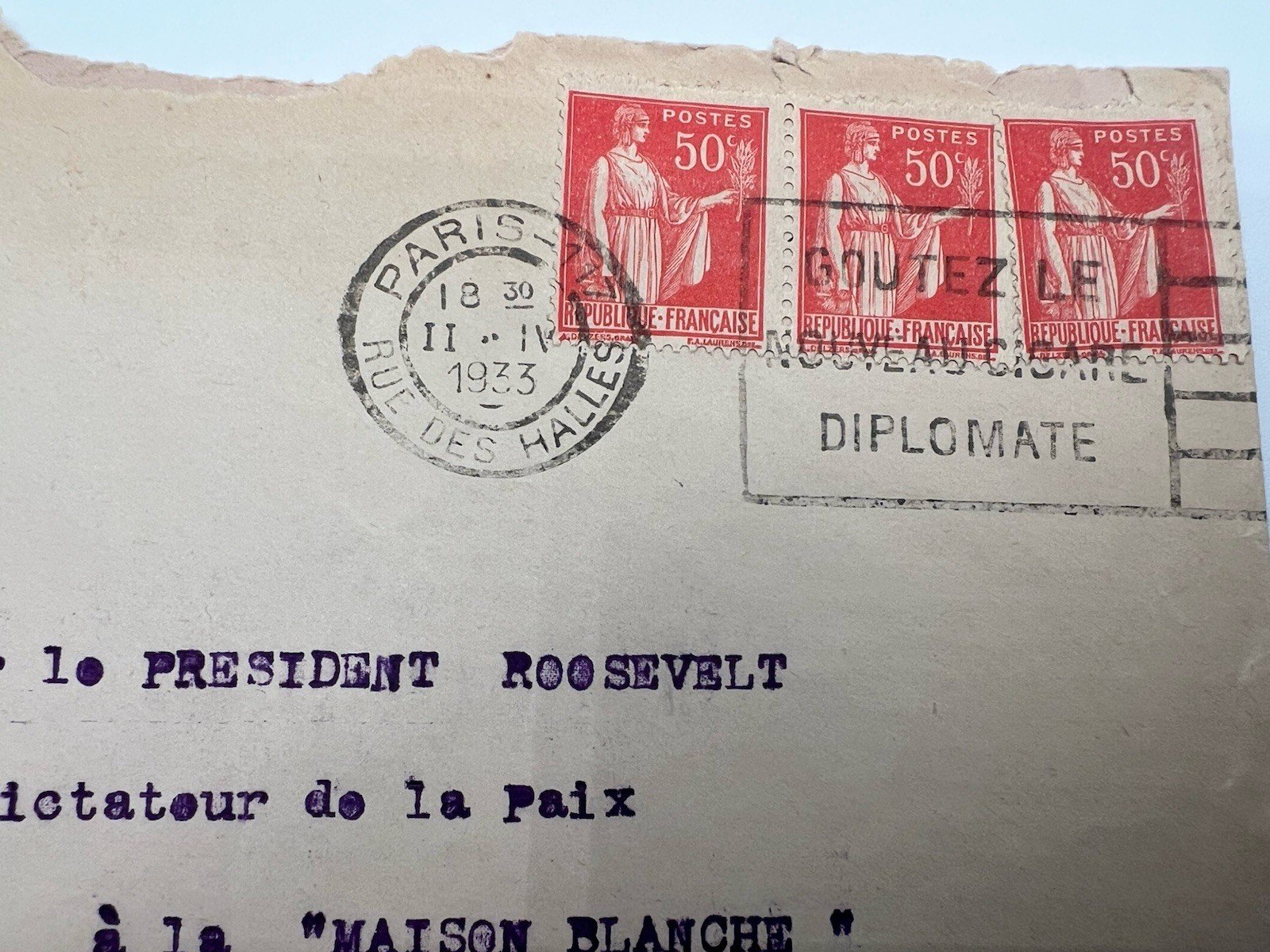 1933 FDR Roosevelt Dictator of Peace Armistice Day Cover H.R. Harmer # 1301 photo 3