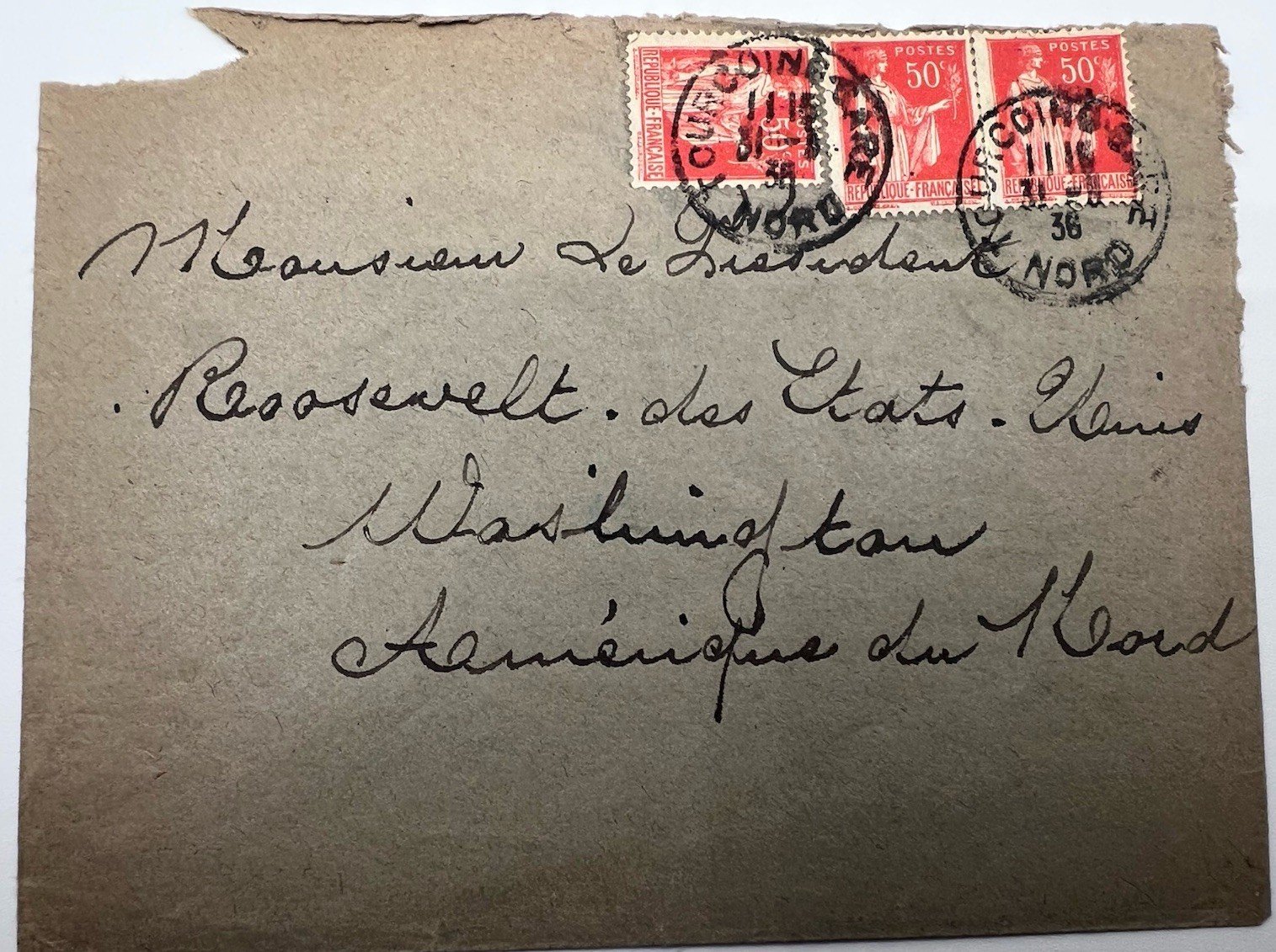FDR Franklin D Roosevelt Personal Collection France Cover H.R. Harmer # 1305