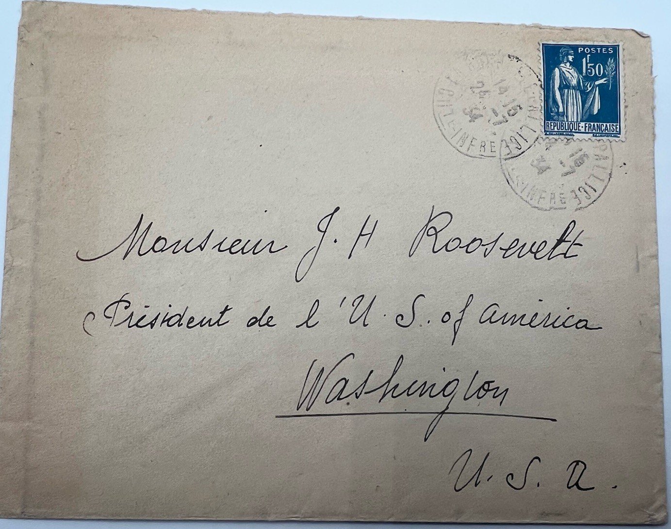 FDR Franklin D Roosevelt Personal Collection France Cover H.R. Harmer # 1307
