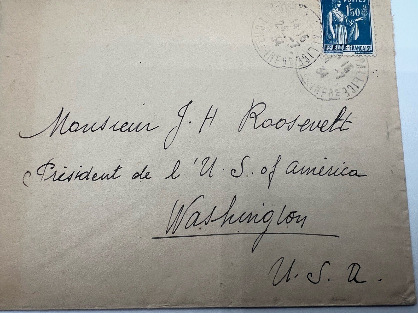 FDR Franklin D Roosevelt Personal Collection France Cover H.R. Harmer # 1307 photo 2
