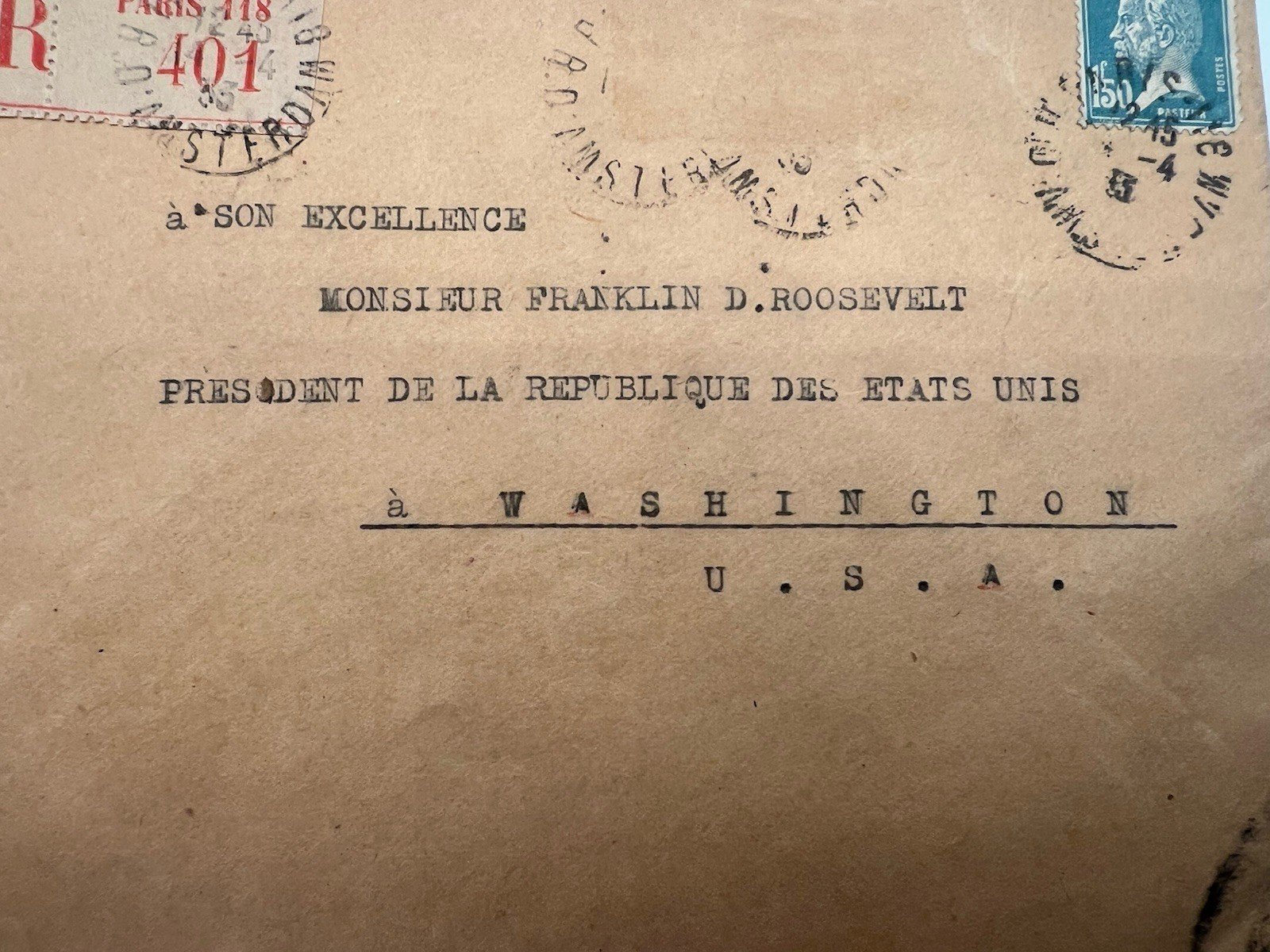 1933 FDR Franklin D Roosevelt Registered France Cover H.R. Harmer # 1308 photo 2