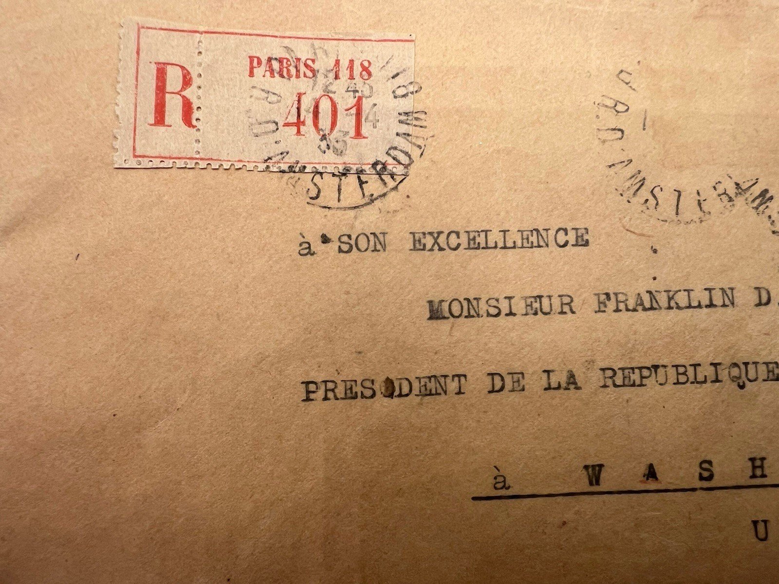 1933 FDR Franklin D Roosevelt Registered France Cover H.R. Harmer # 1308 photo 3