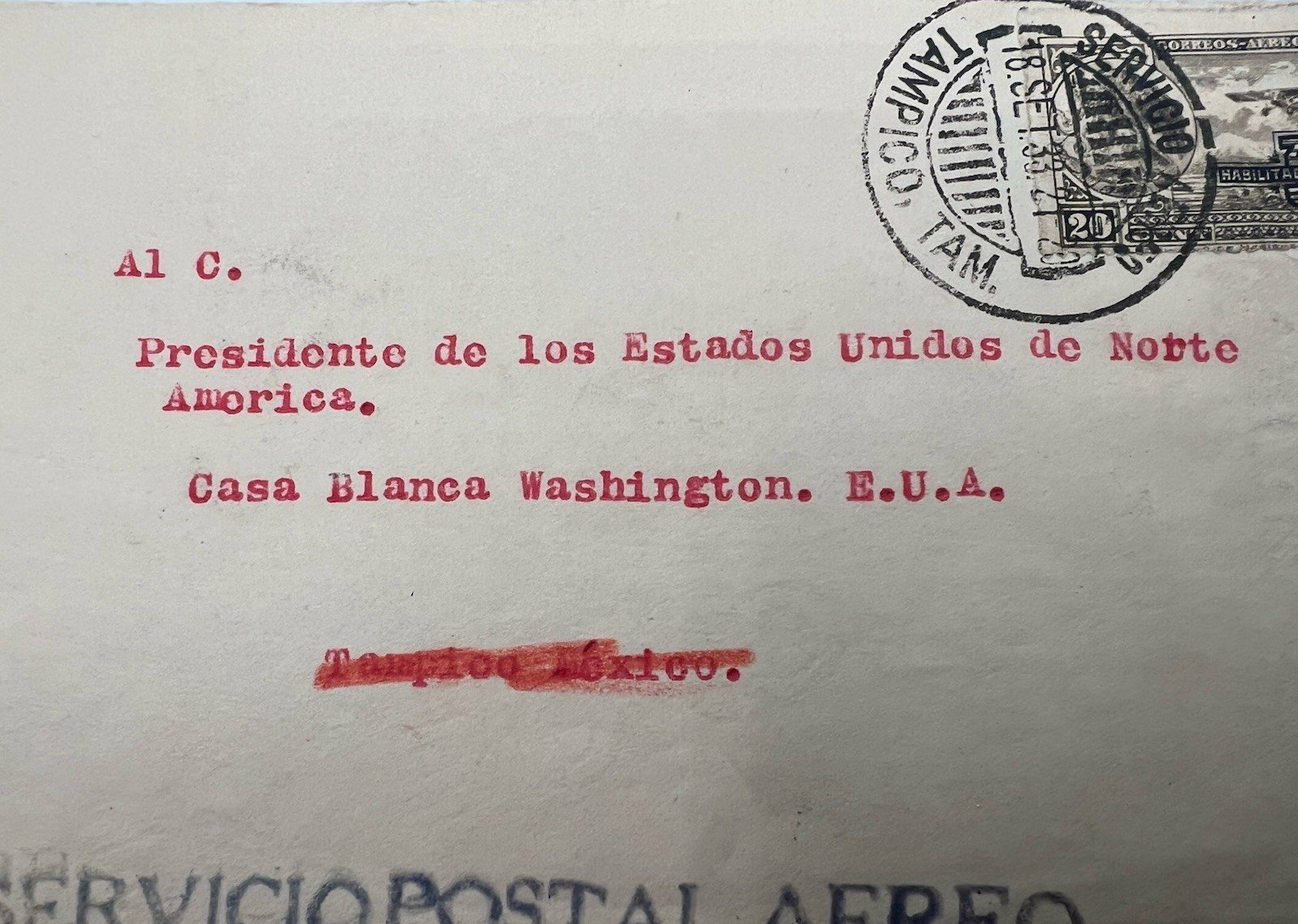 1936 FDR Franklin D Roosevelt Mexico Airmail Cover H.R. Harmer # 1310 photo 3