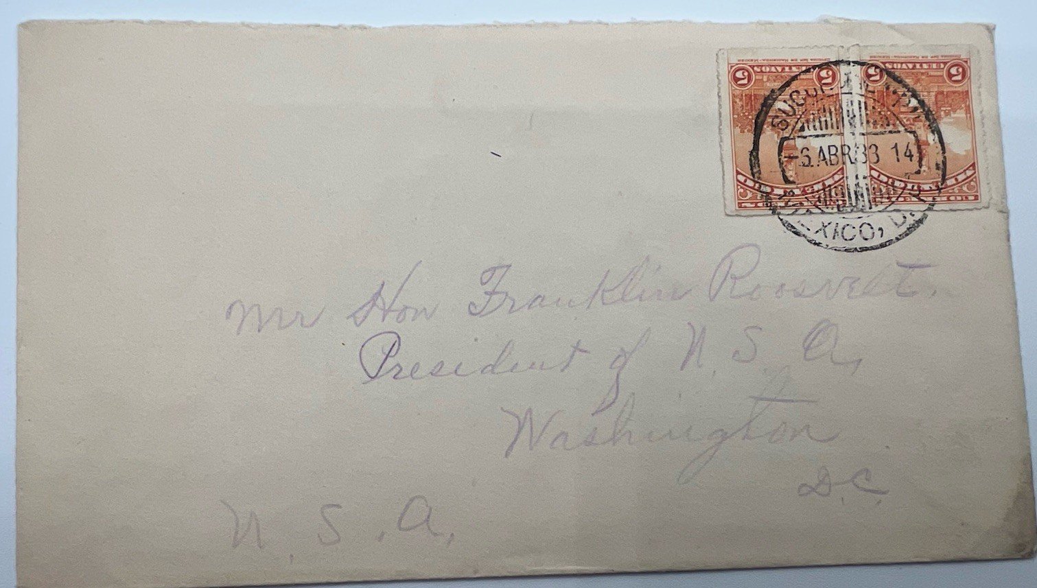 FDR Roosevelt Apr 5 1933 Mexico Cover Harmer Authenticated Collection# 1315