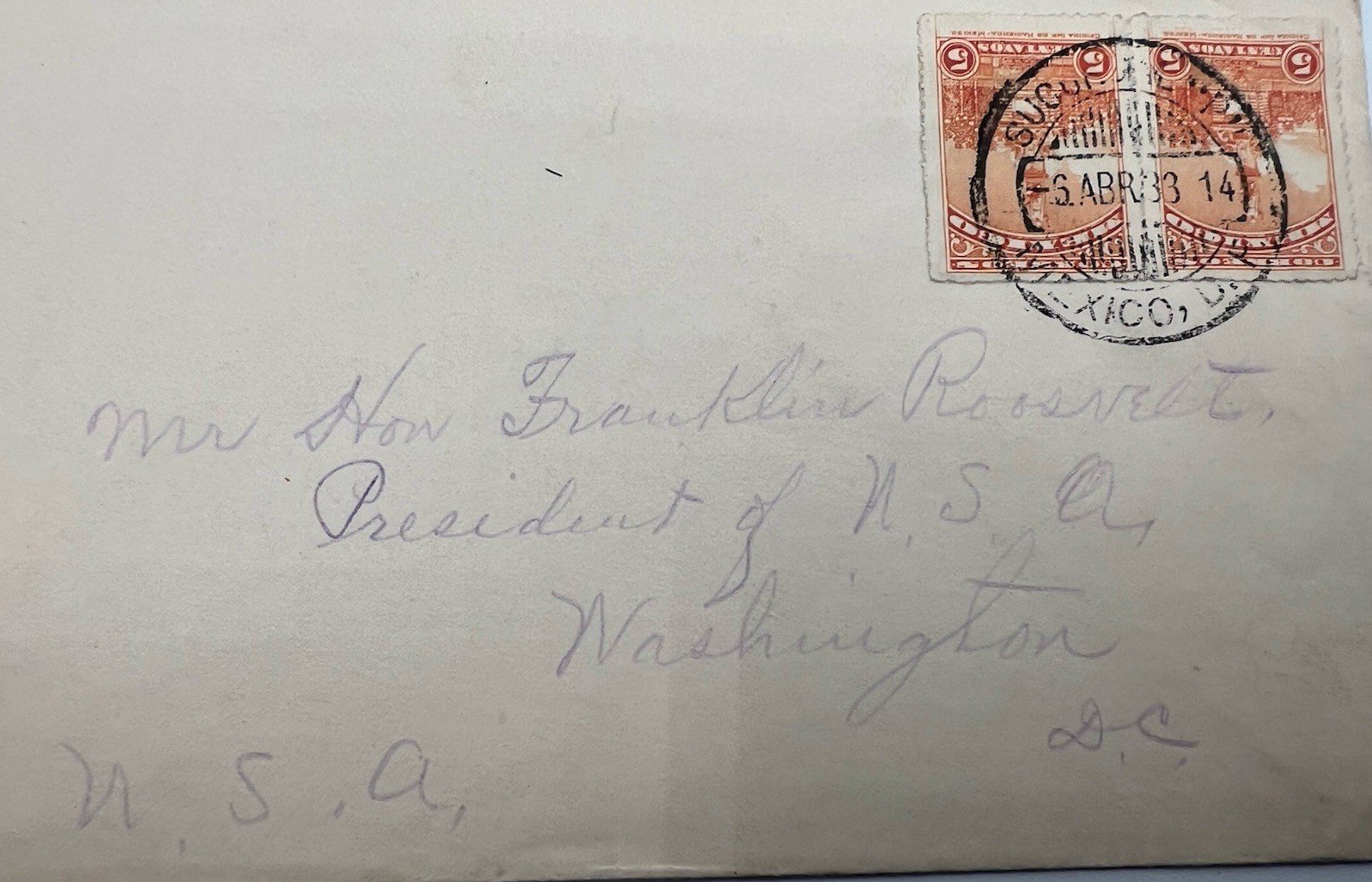 FDR Roosevelt Apr 5 1933 Mexico Cover Harmer Authenticated Collection# 1315 photo 2