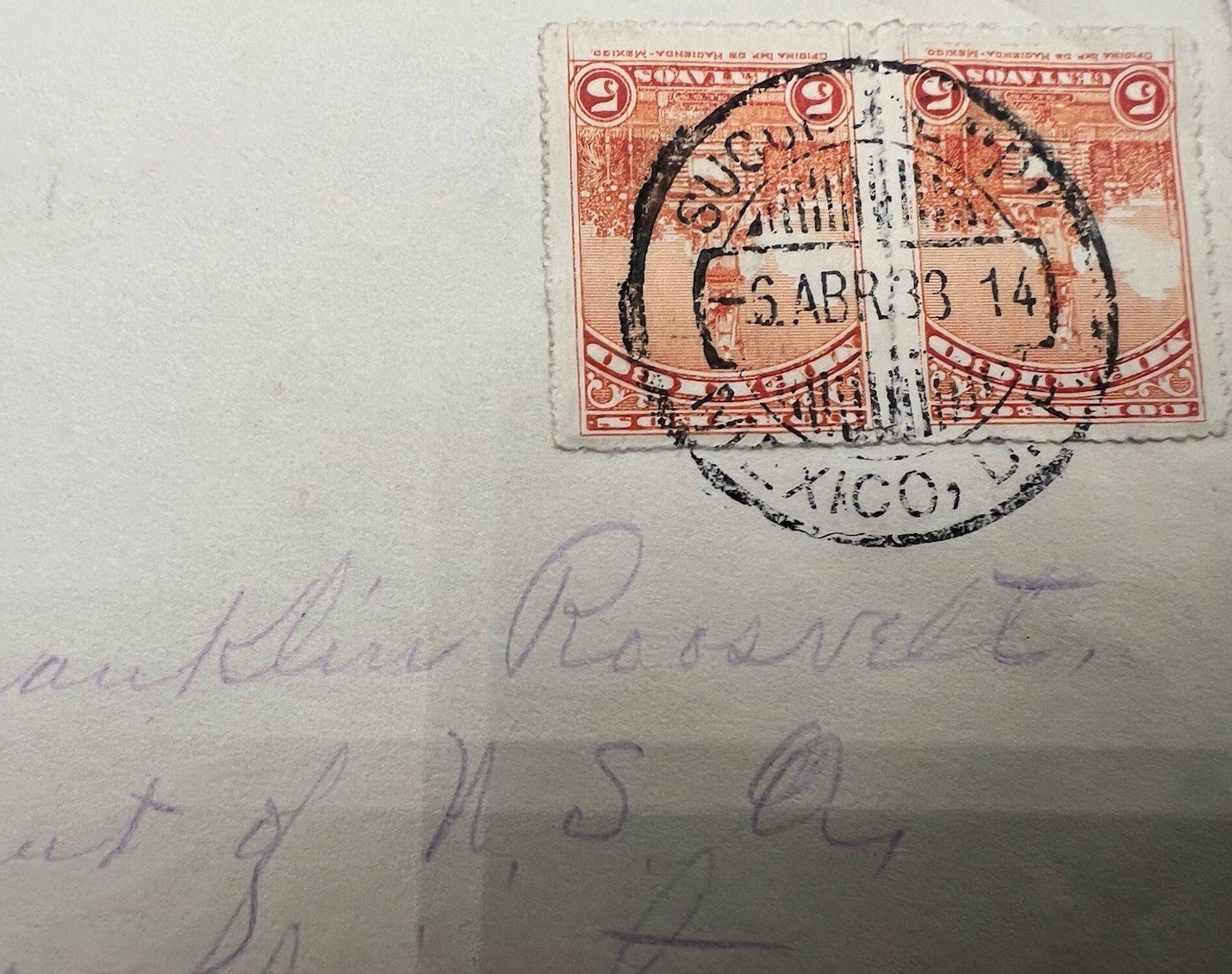 FDR Roosevelt Apr 5 1933 Mexico Cover Harmer Authenticated Collection# 1315 photo 3
