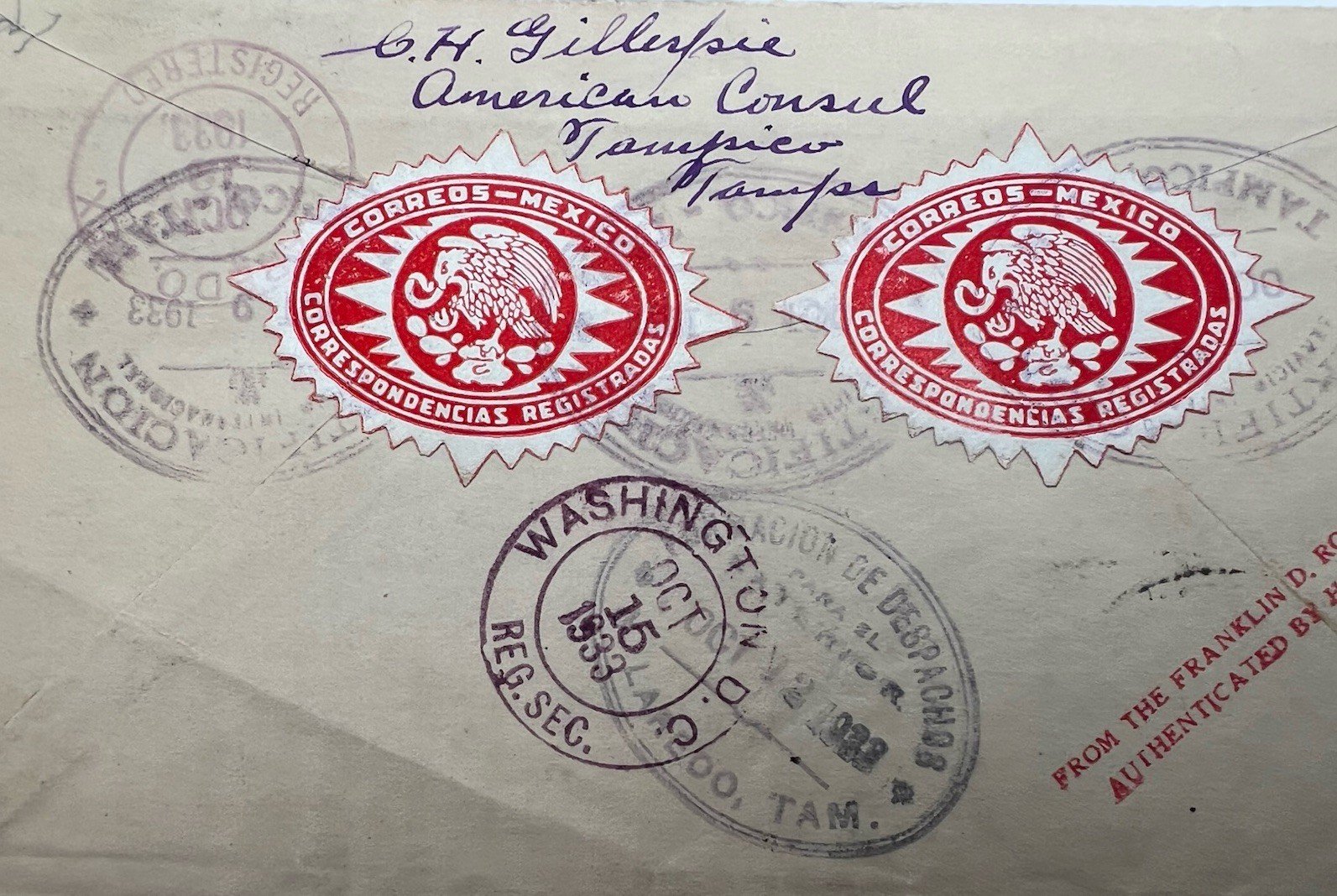 1933 FDR Mexico Registered White House Cover H.R. Harmer Provenance # 1316 photo 6