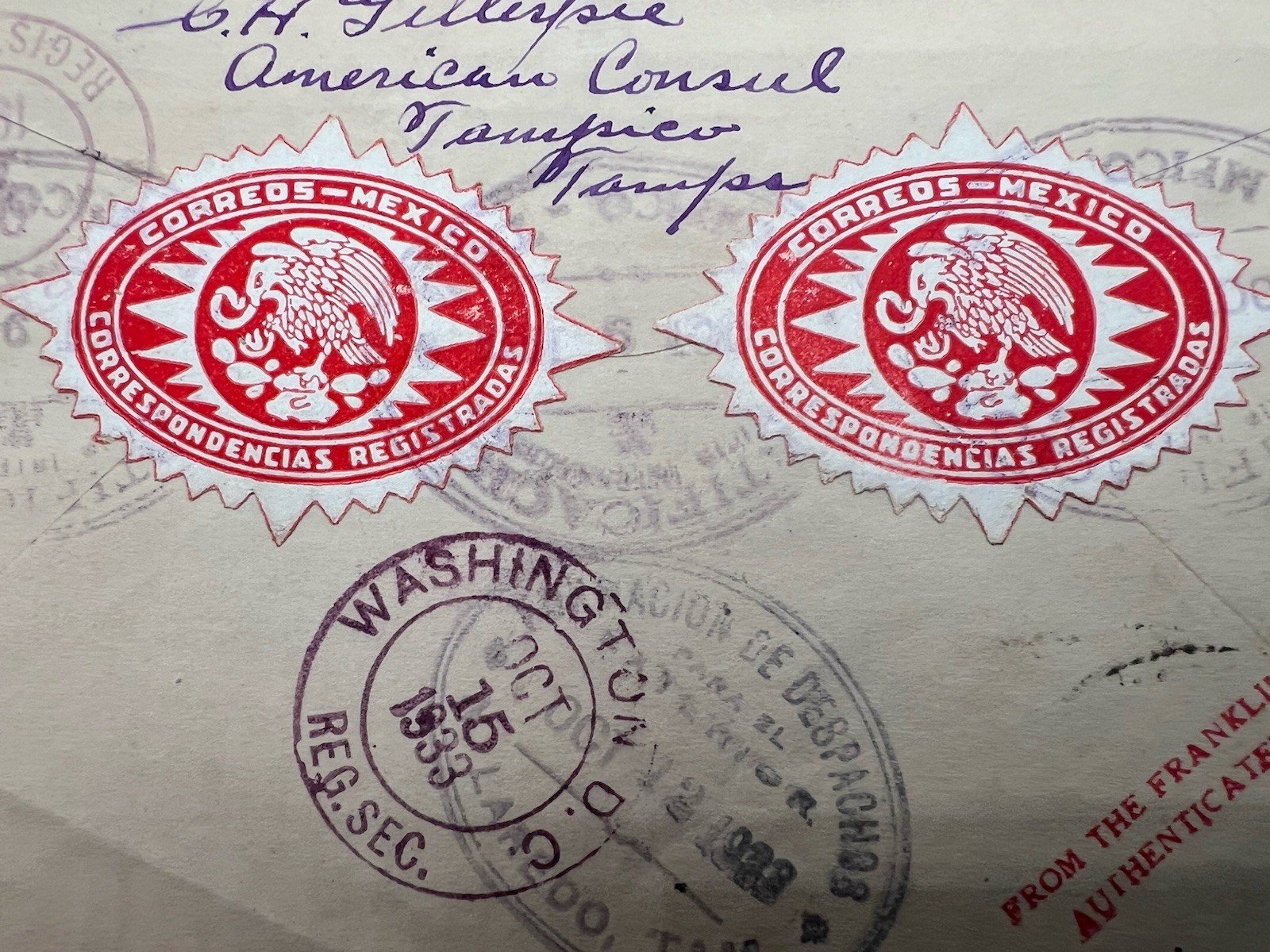 1933 FDR Mexico Registered White House Cover H.R. Harmer Provenance # 1316 photo 8