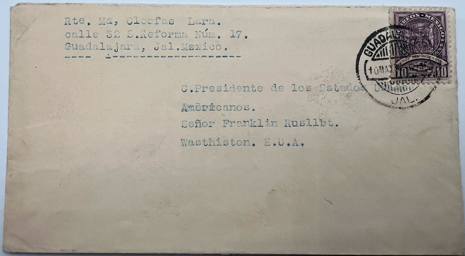 FDR Roosevelt Guadalajara Mexico Cover H.R. Harmer Collection # 1318