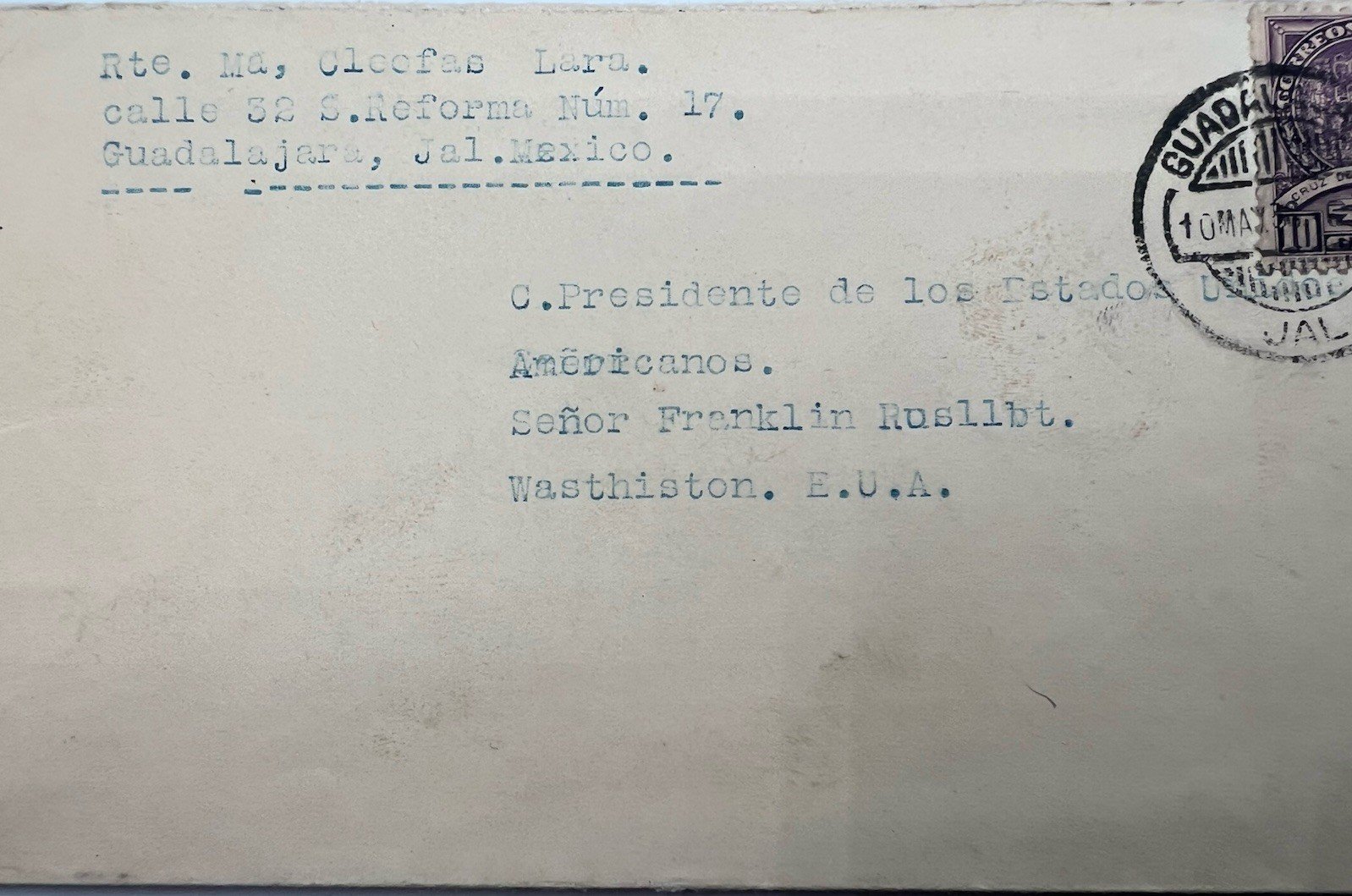 FDR Roosevelt Guadalajara Mexico Cover H.R. Harmer Collection # 1318 photo 3